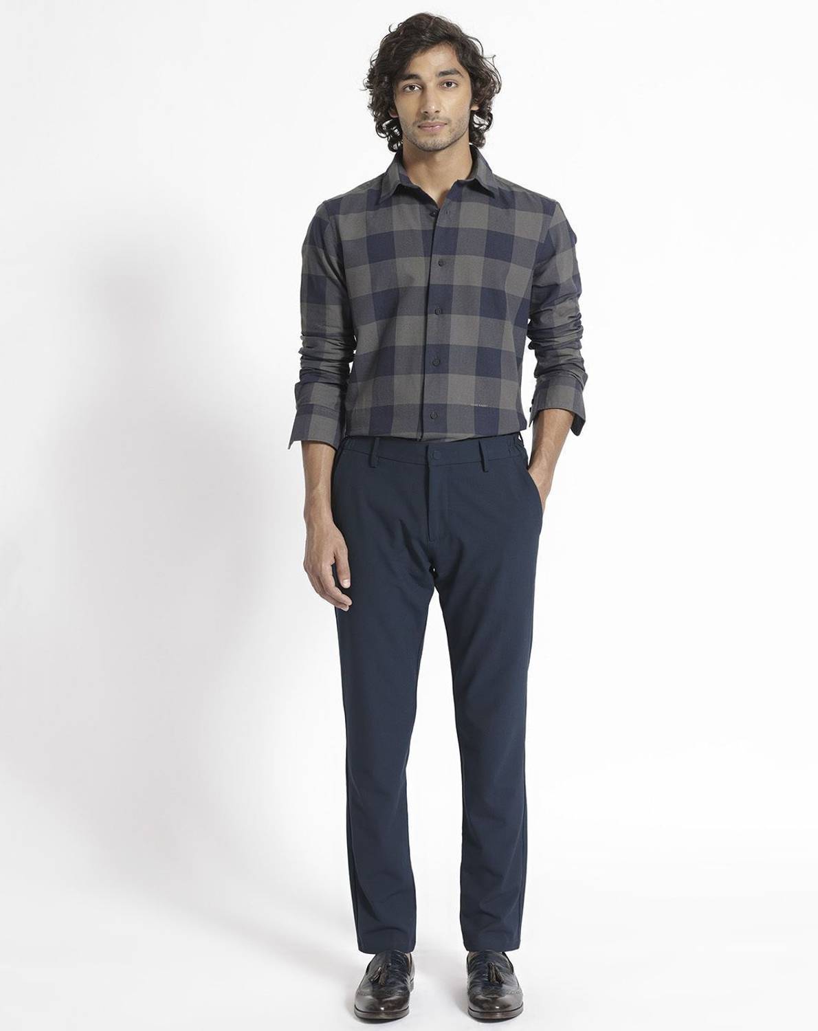 RARE RABBIT Men Dark Blue, Grey Checkered Shirt - Image 5