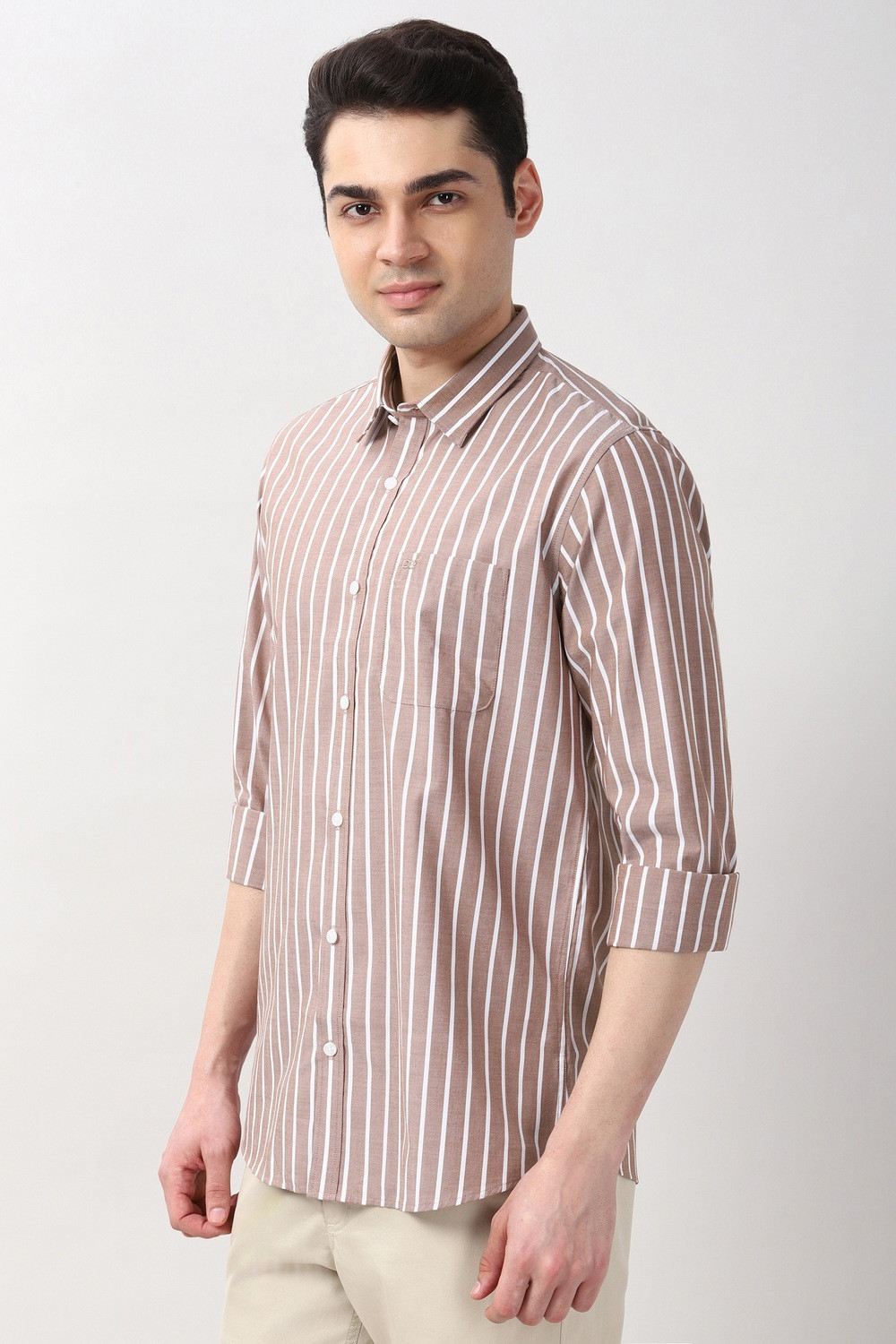Image of PETER ENGLAND Men Striped Casual Brown Shirt