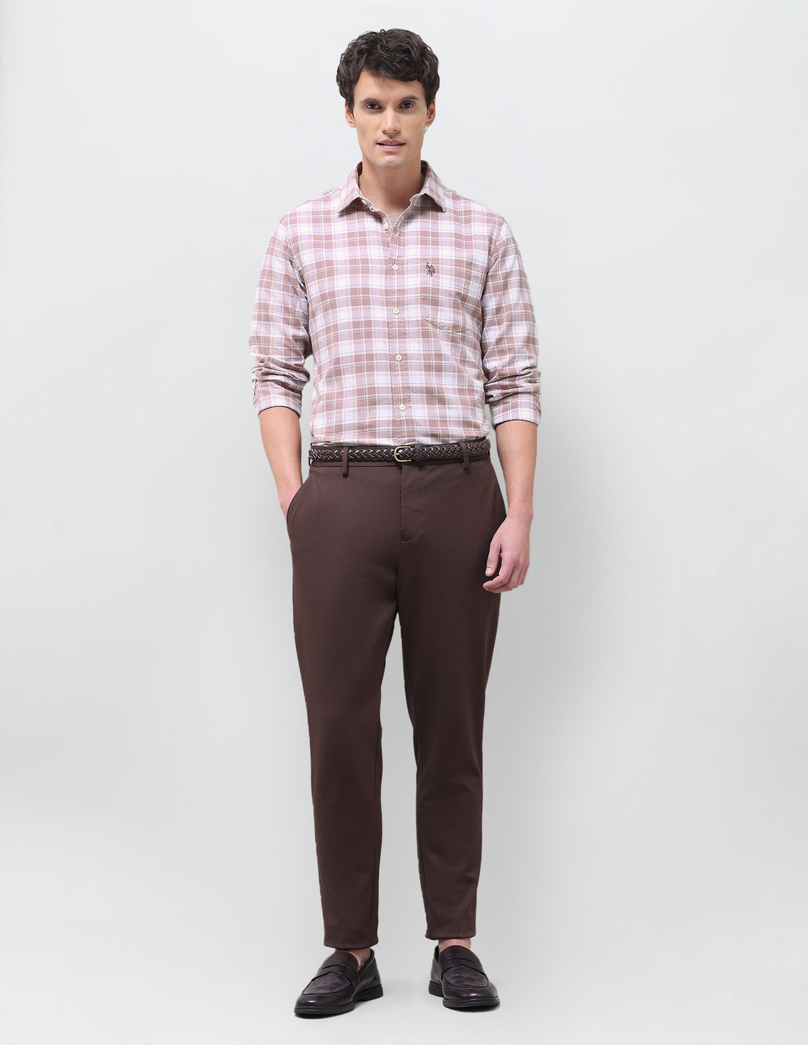 Image of U.S. POLO ASSN. Men Checkered Casual Brown Shirt