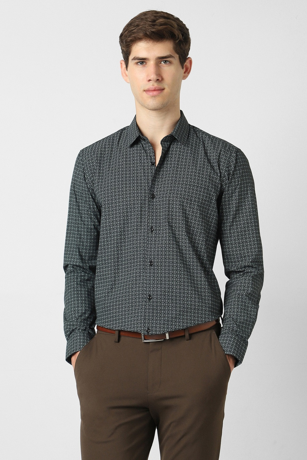 Image of PETER ENGLAND Men Printed Formal Black Shirt