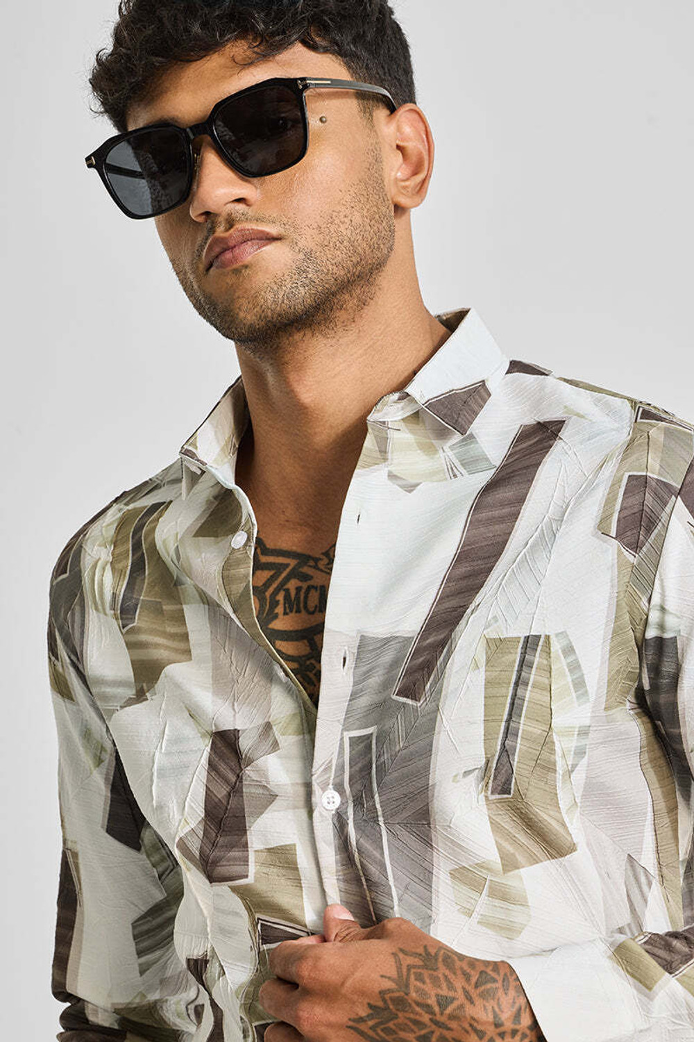 Image of Snitch Men Self Design Casual Green Shirt