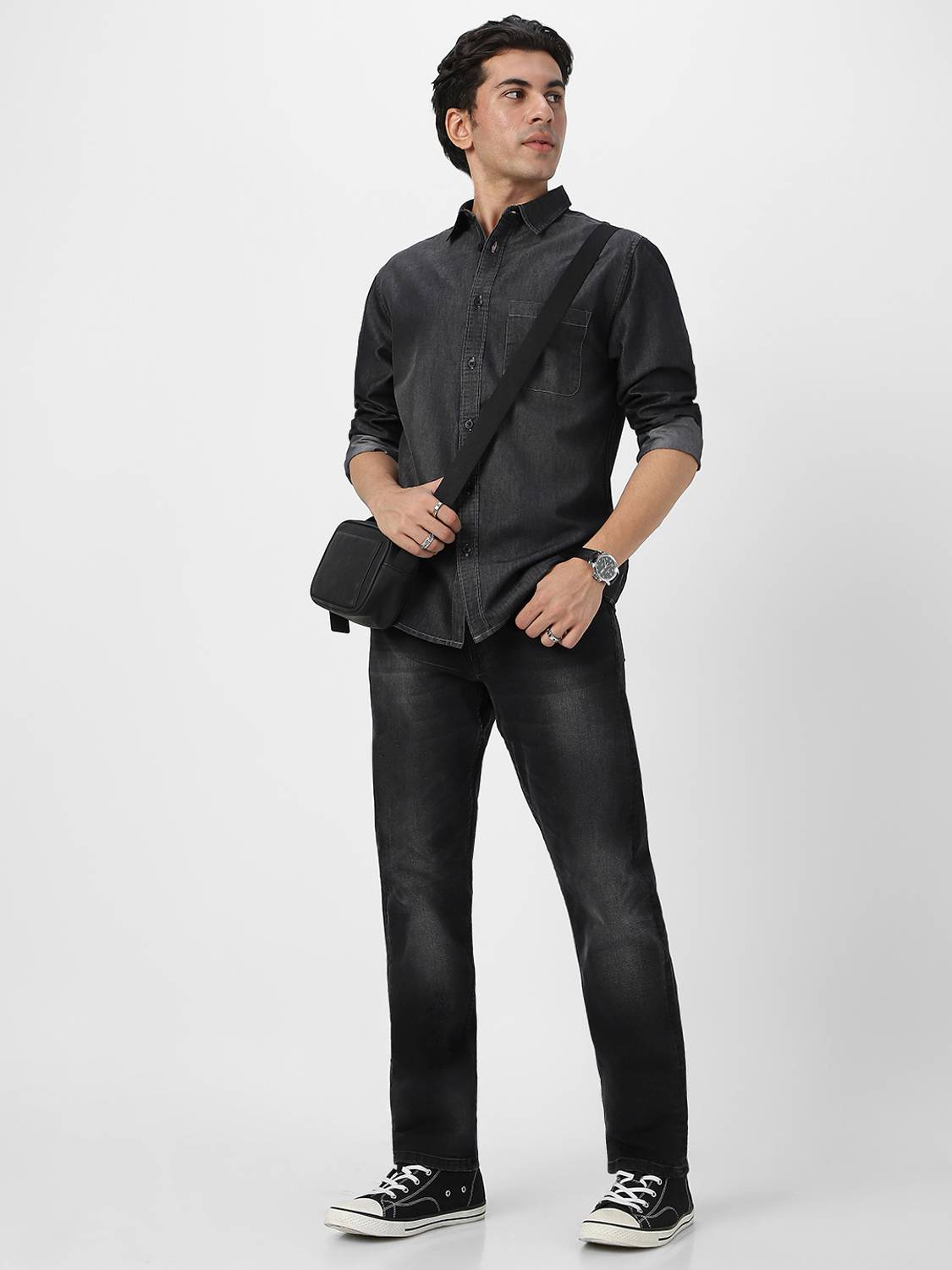 Urbano Fashion Men Washed Casual Grey Shirt - Image 4