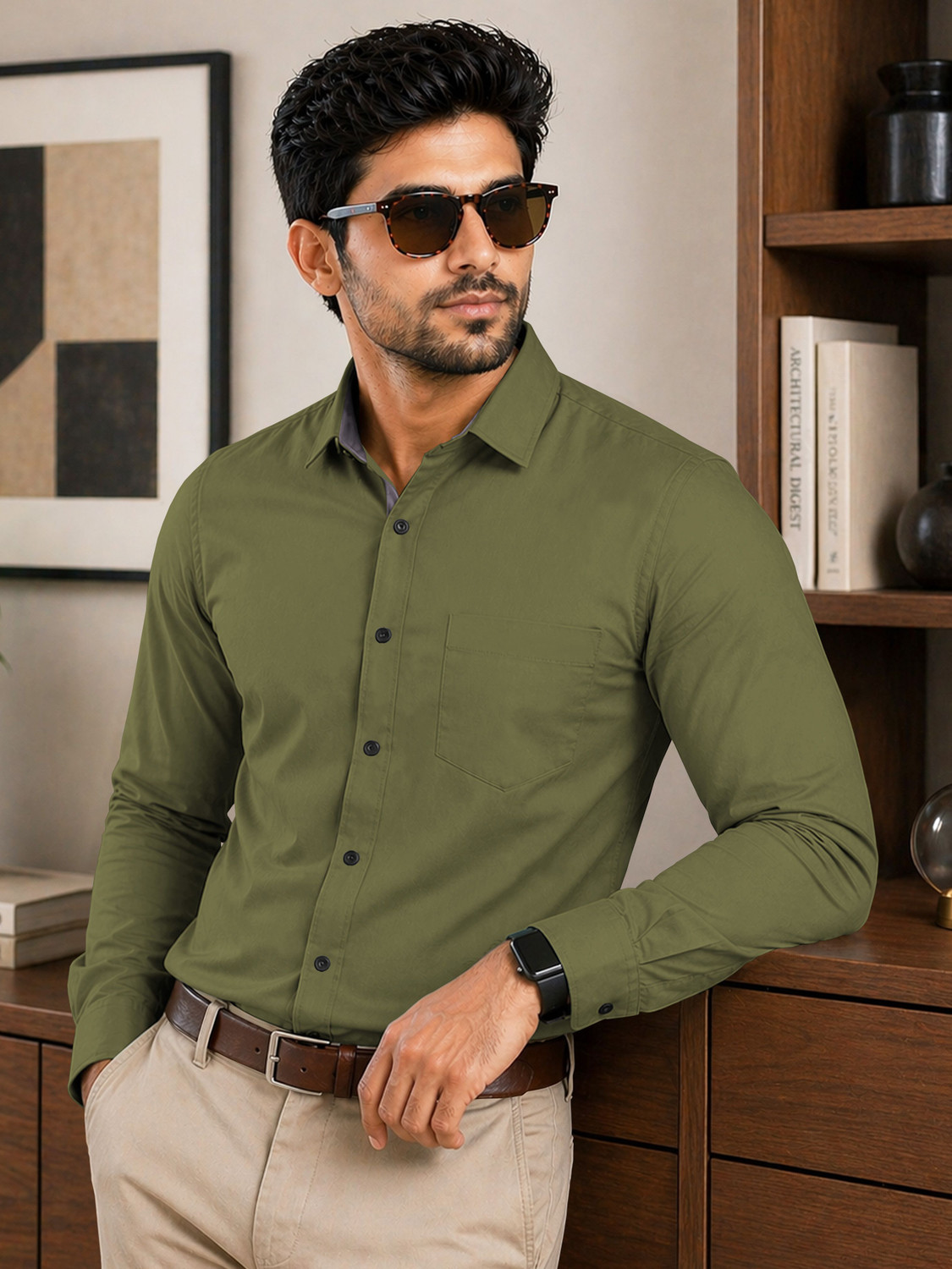 Image of Aastikay Men Regular Fit Solid Spread Collar Casual Shirt
