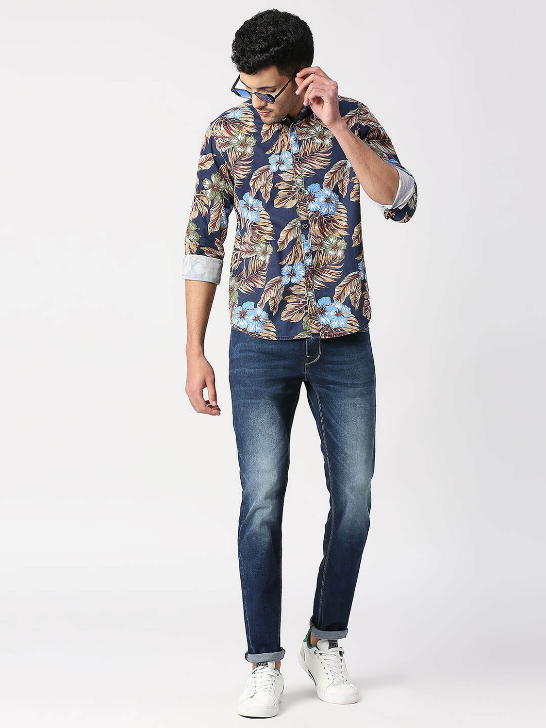 Image of Pepe Jeans Men Printed Casual Blue Shirt