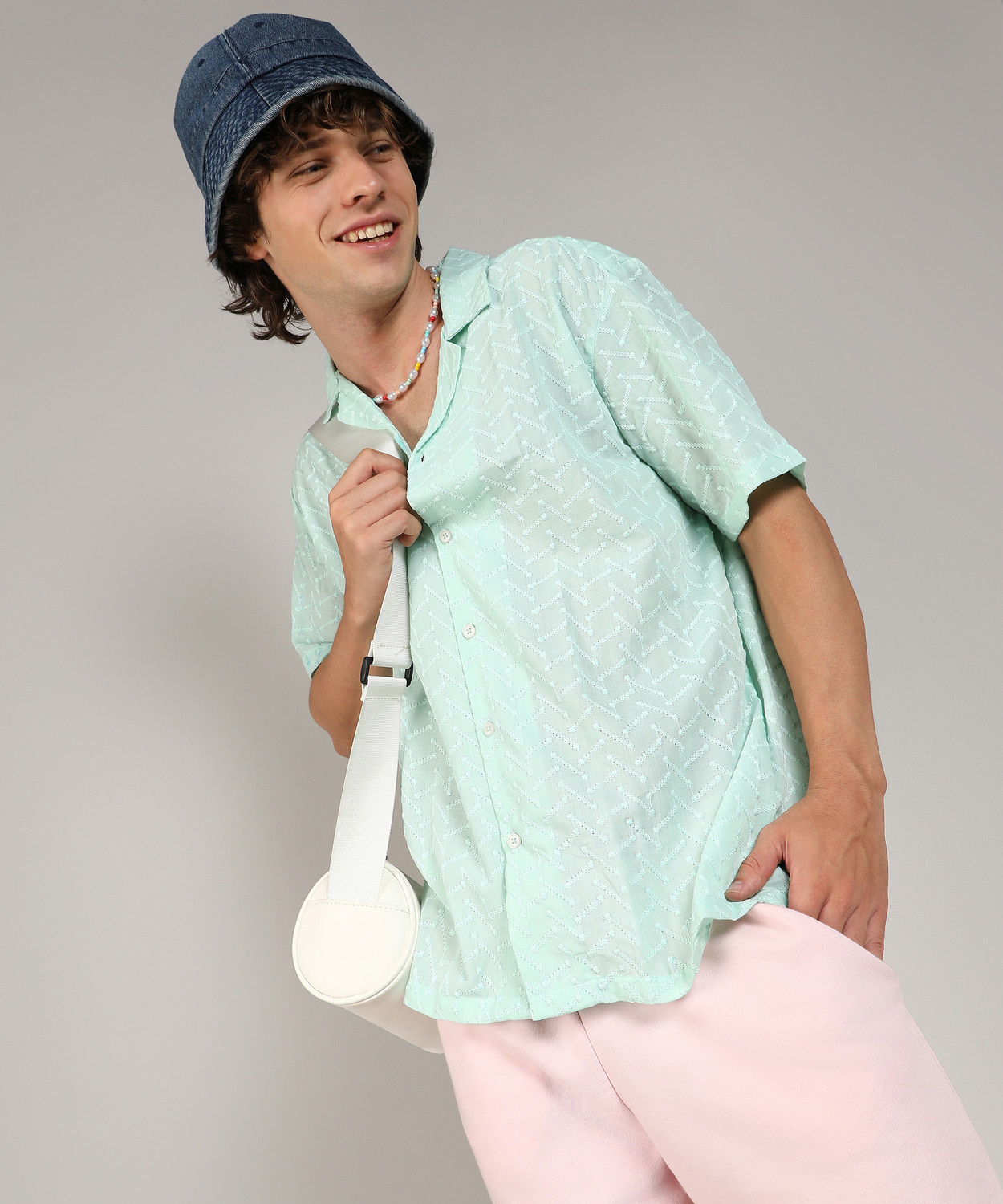 Image of CAHOOT Men Self Design Casual Green Shirt
