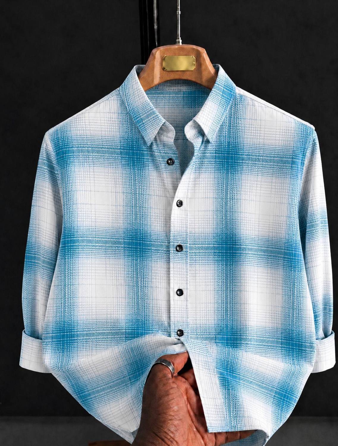 USONA Men Checkered White Blue Shirt - Image 1
