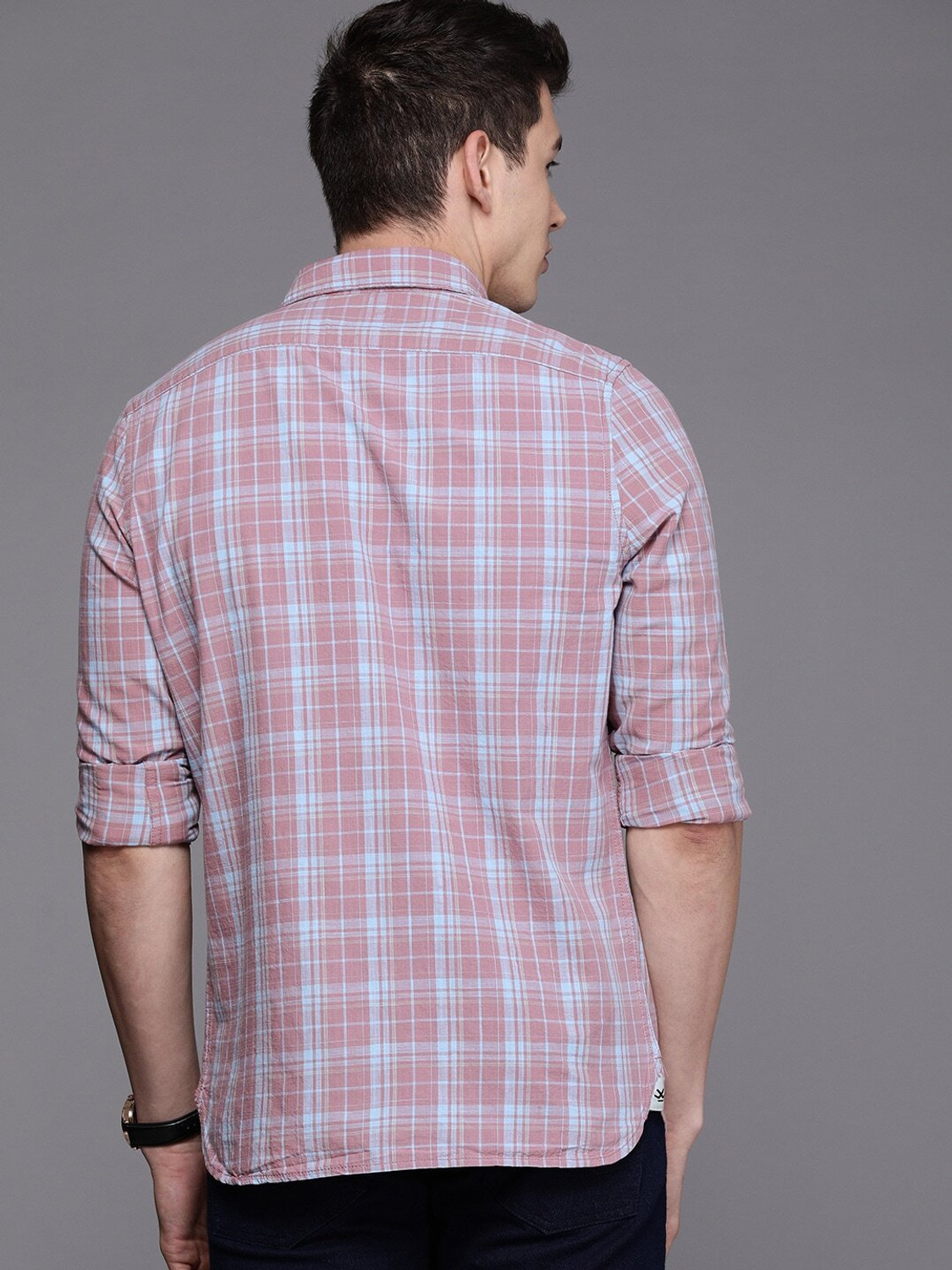 Image of WROGN Men Checkered Casual Pink Shirt