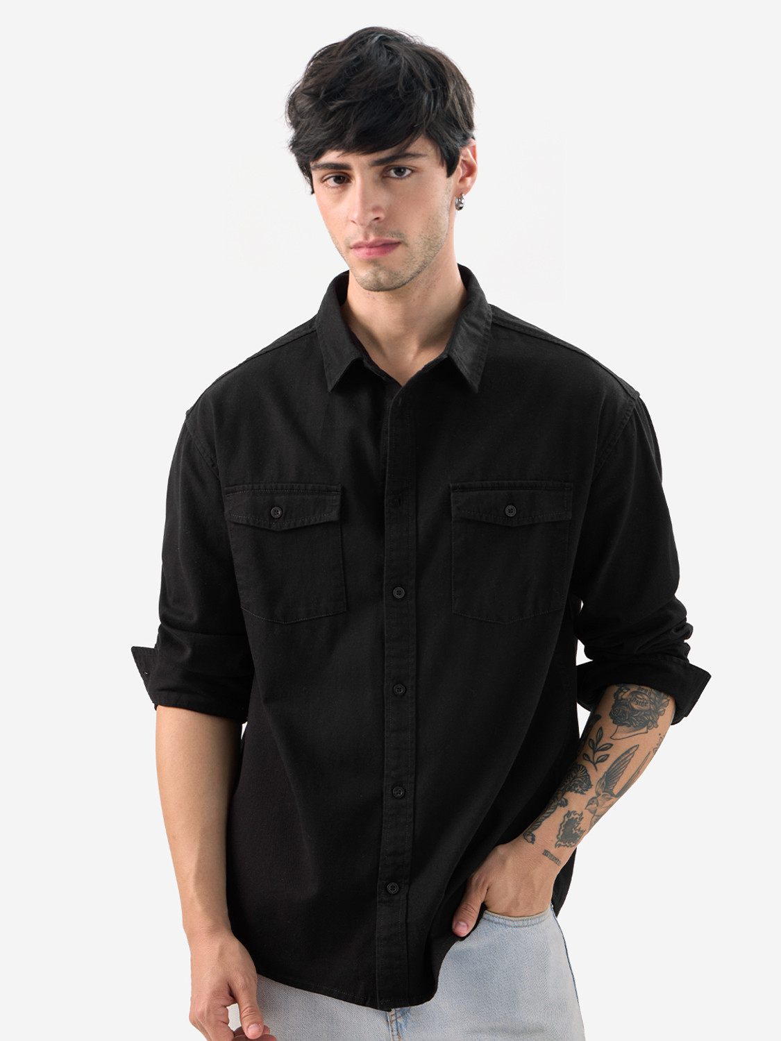 Image of The Souled Store Men Solid Casual Black Shirt