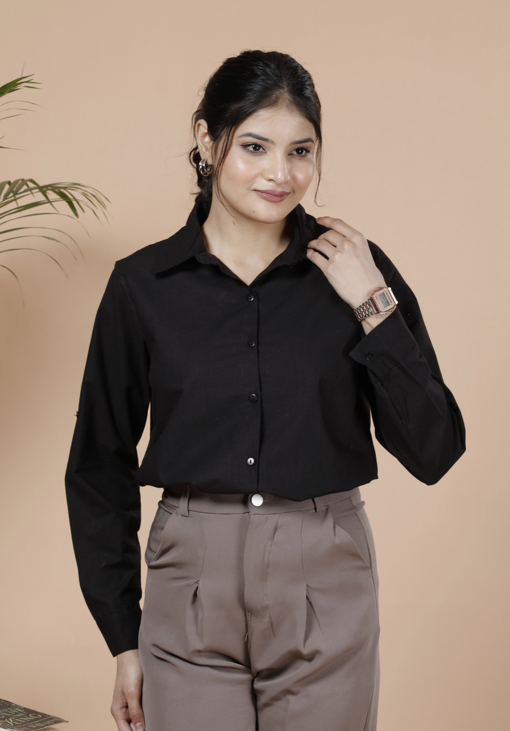 Image of D ATTIRES Women Solid Formal Black Shirt