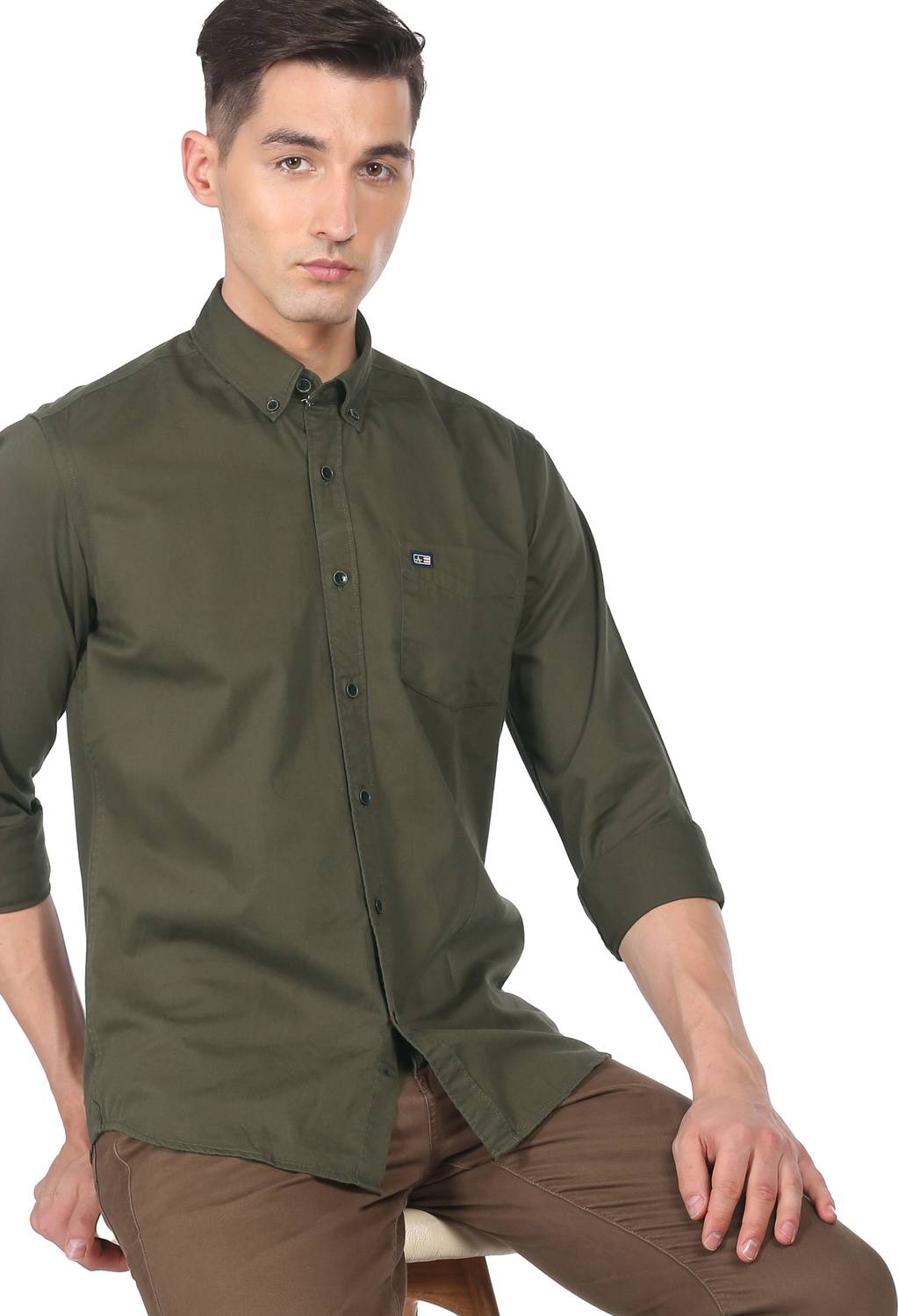 Arrow Sport Men Solid Casual Green Shirt