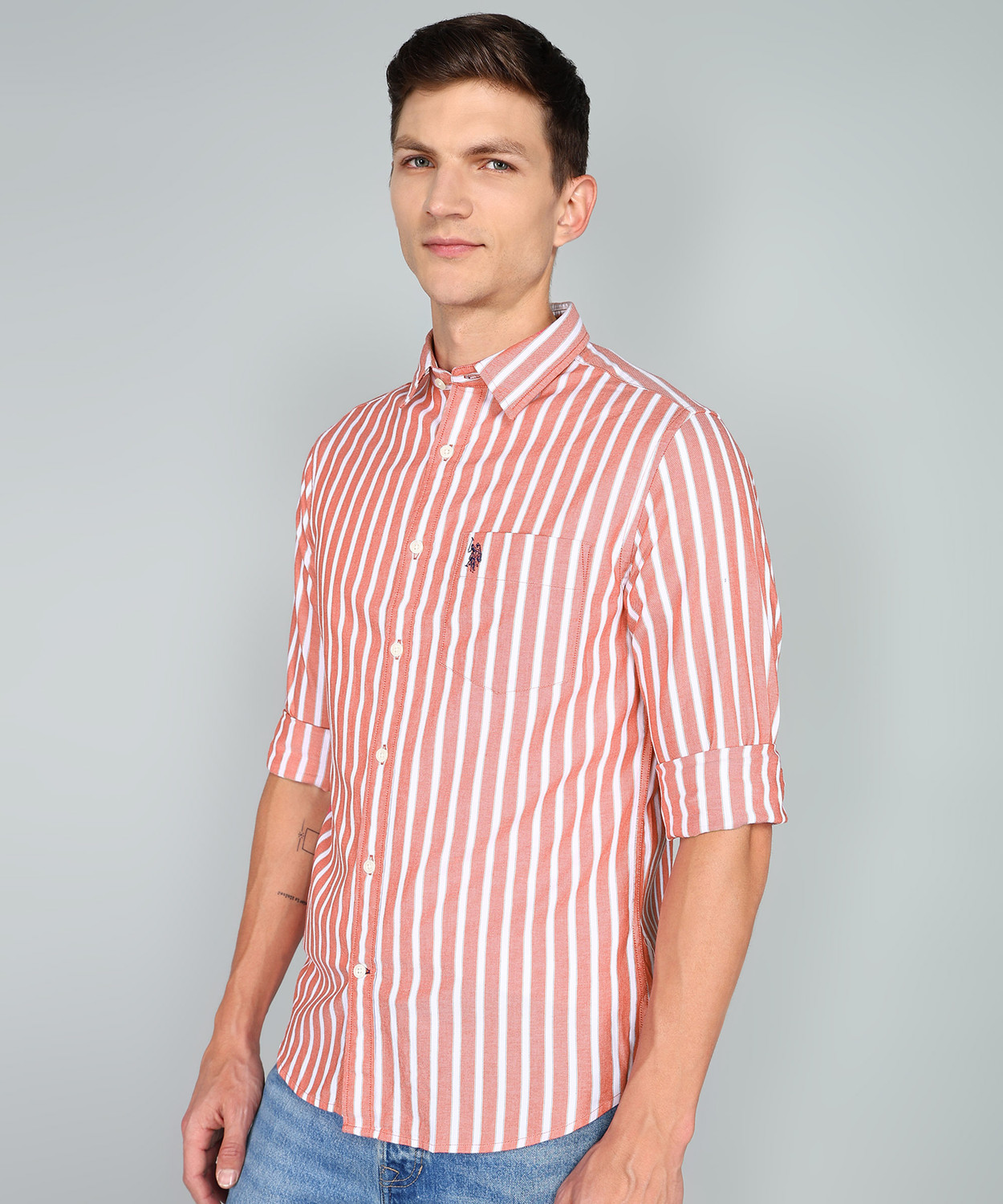 Image of U.S. POLO ASSN. Men Striped Casual Red Shirt