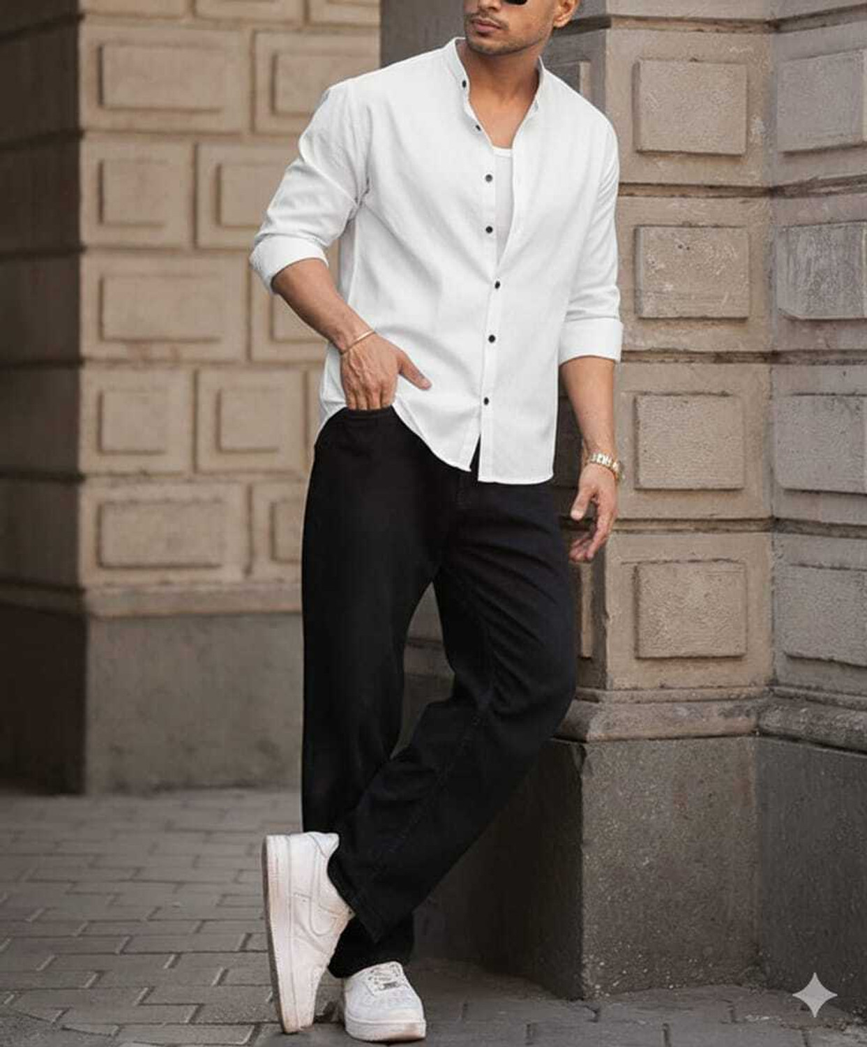 Image of CFILORUX Men Solid Casual White Shirt