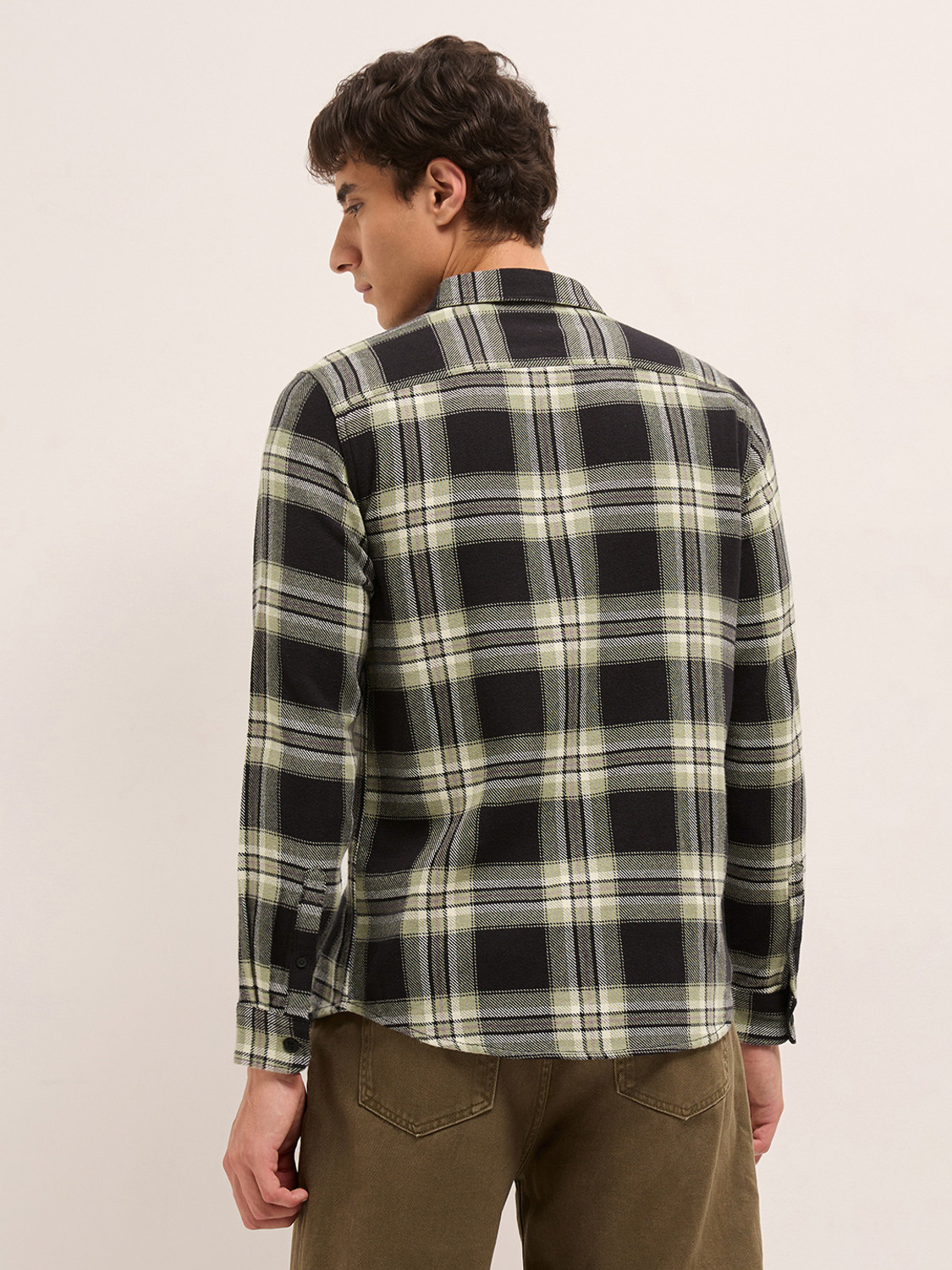 Image of THE BEAR HOUSE Men Checkered Casual Black Shirt
