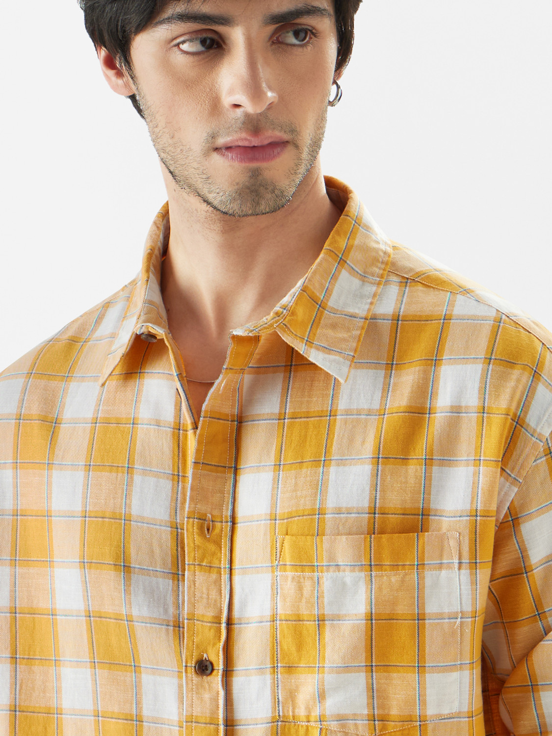 Image of The Souled Store Men Checkered Casual Yellow, White, Black Shirt