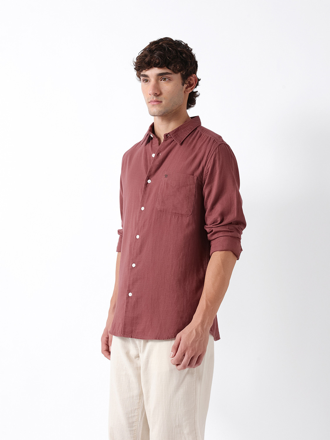 Image of THE BEAR HOUSE Men Solid Casual Maroon Shirt