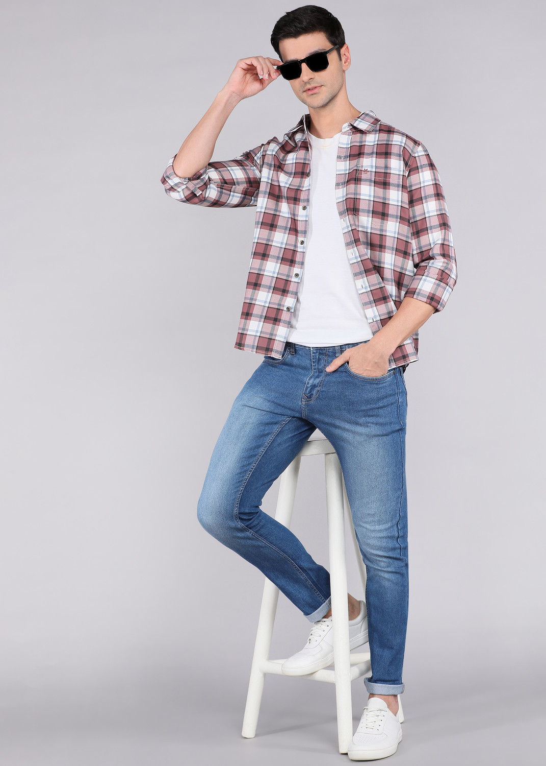 Image of WROGN Men Checkered Casual Pink Shirt