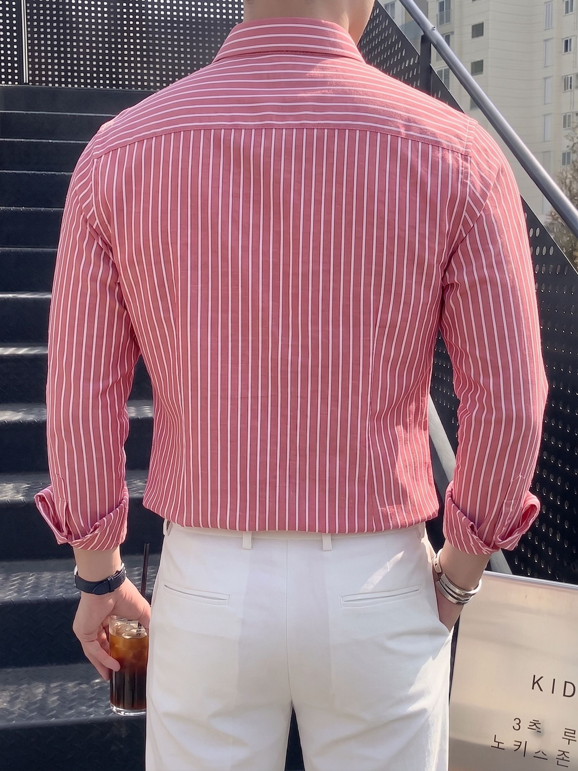 Image of indossare Men Striped Casual Pink Shirt