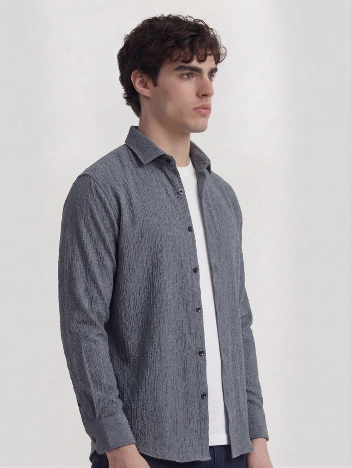 Image of METRONAUT Men Striped Casual Grey Shirt