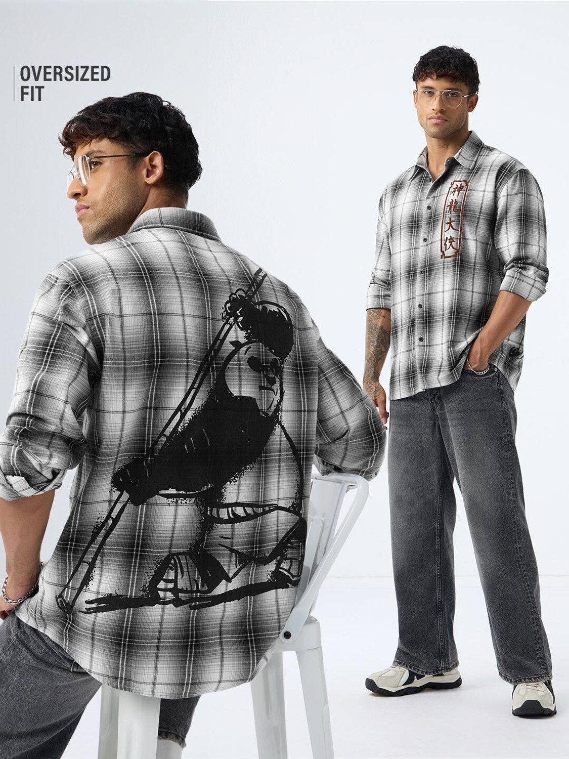 Image of The Souled Store Men Checkered Casual Grey Shirt