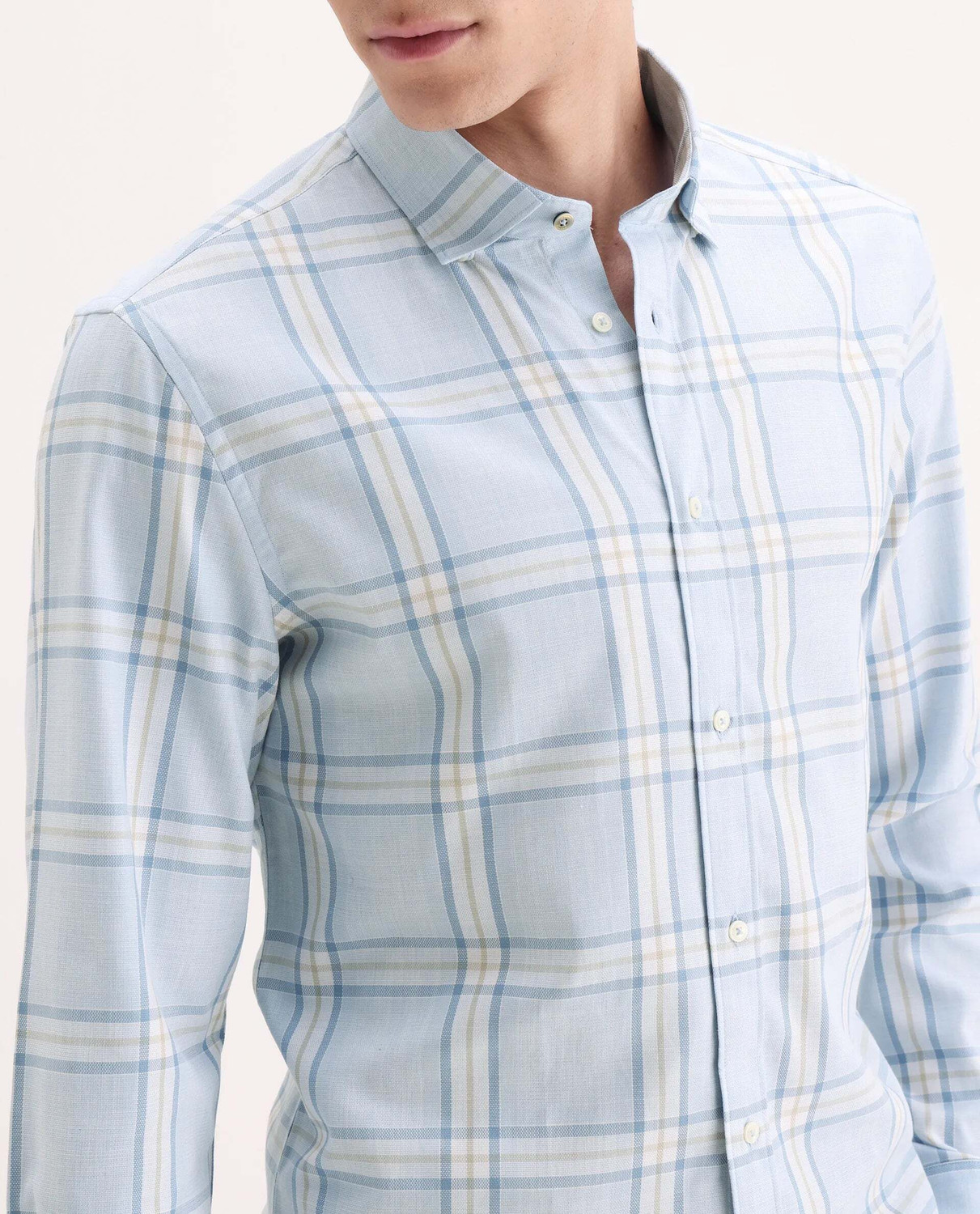 Image of RARE RABBIT Men Checkered Casual Blue Shirt