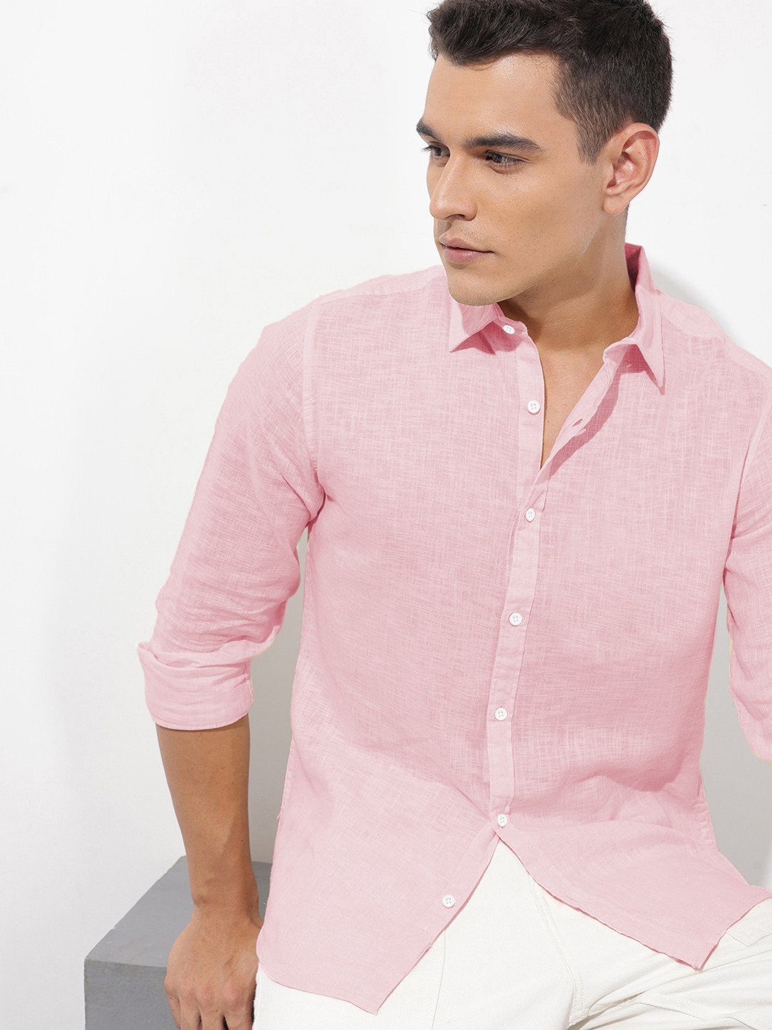 Image of SHIRTZONE Men Solid Casual Pink Shirt