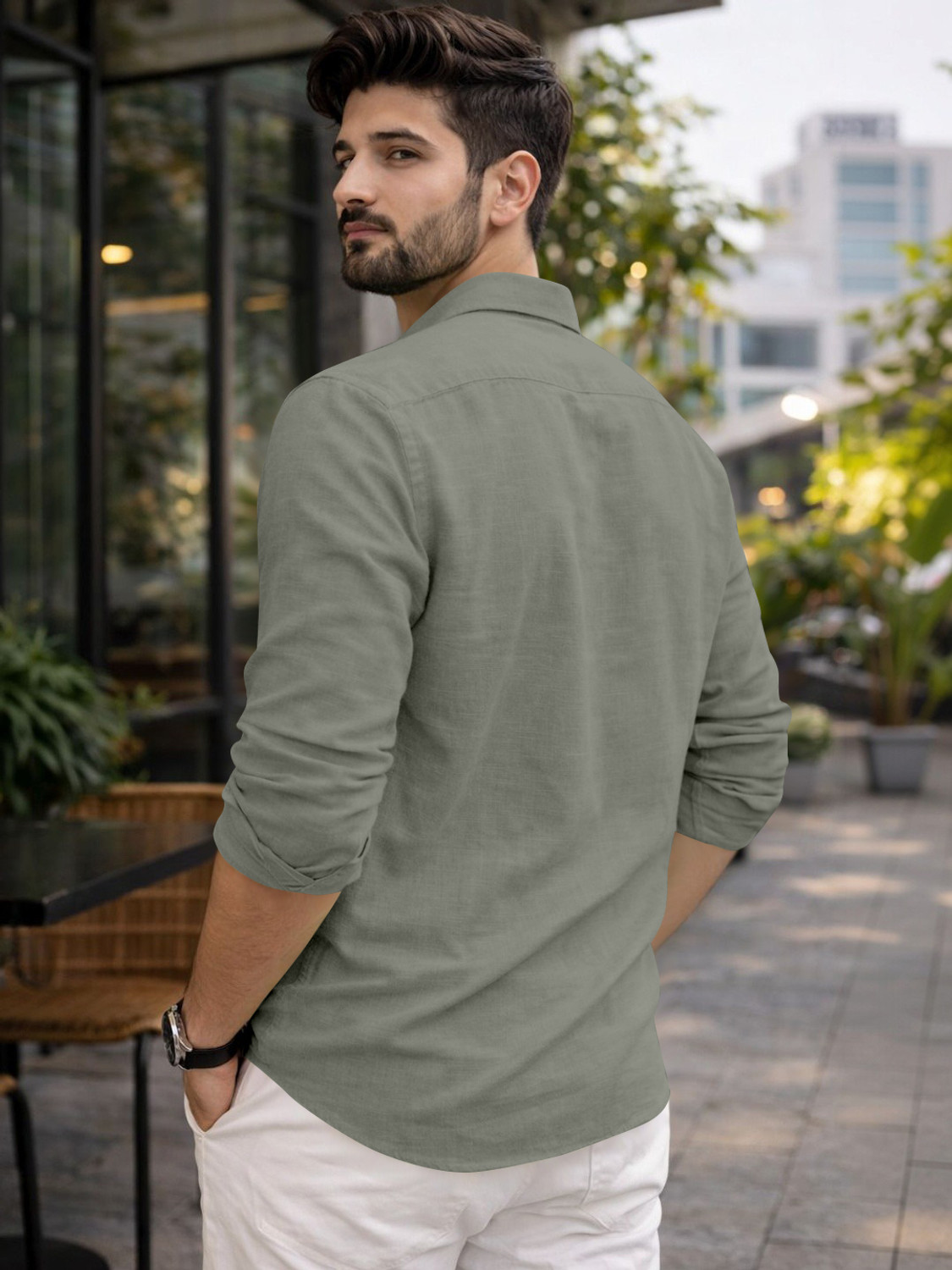 Image of Mameru Men Regular Fit Solid Cut Away Collar Casual Shirt