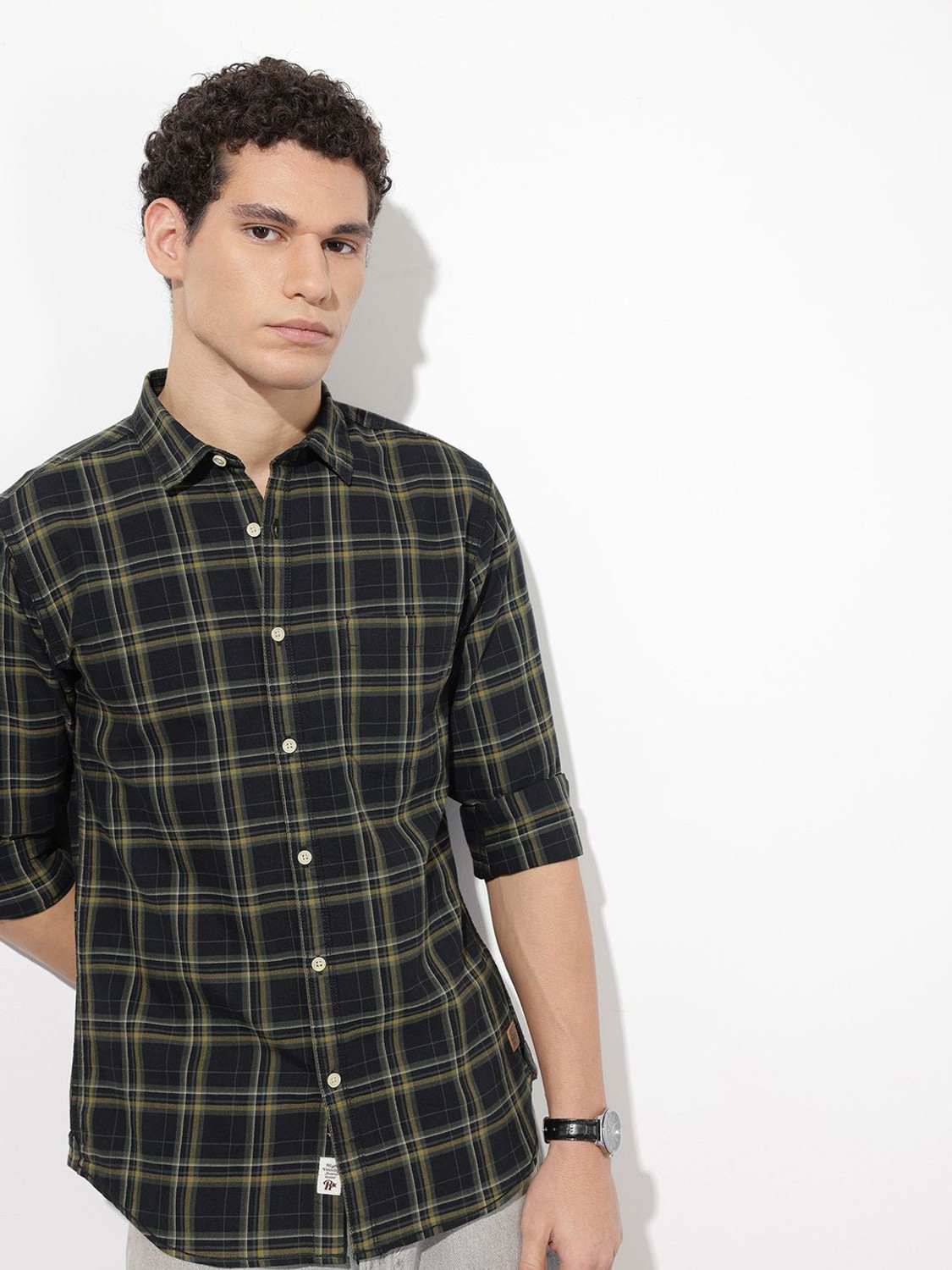 Image of Roadster Men Checkered Casual Black Shirt