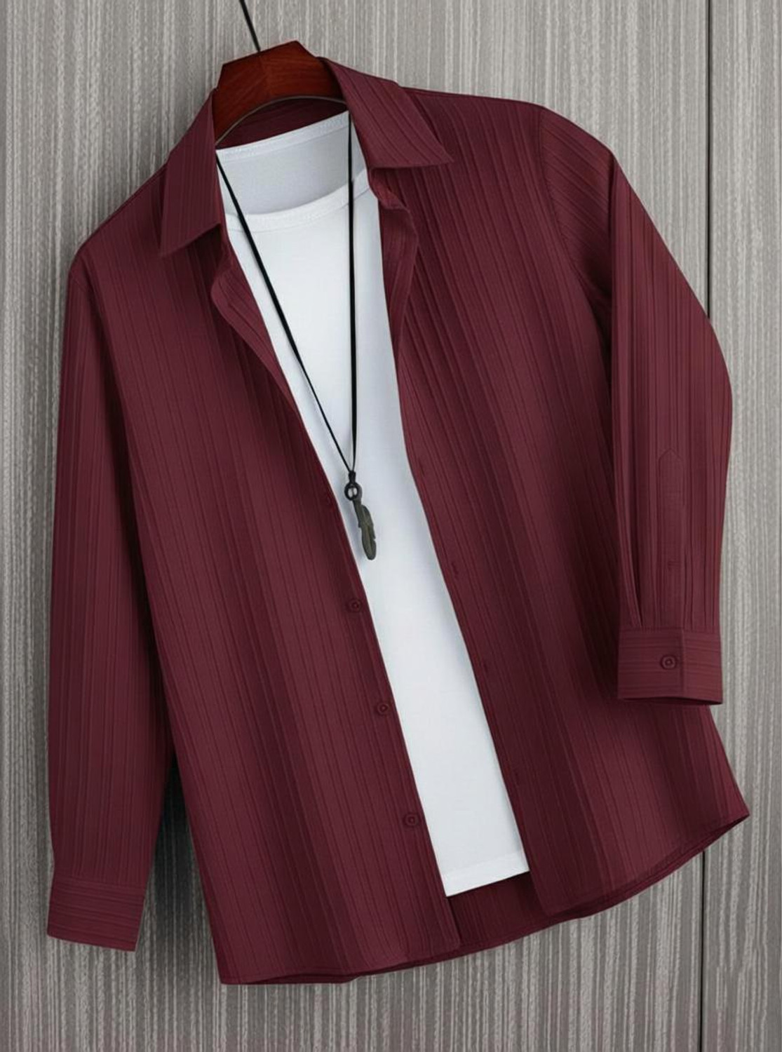Image of Kachhot Men Self Design Casual Maroon Shirt