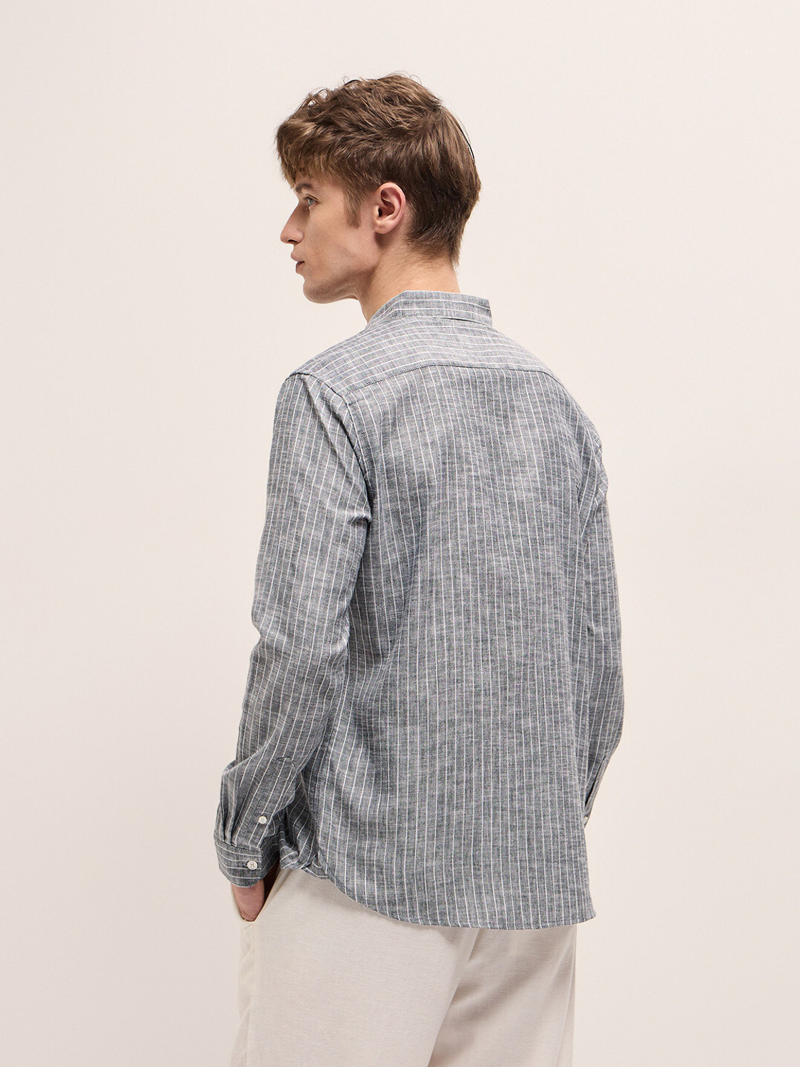 Image of THE BEAR HOUSE Men Striped Casual Grey Shirt