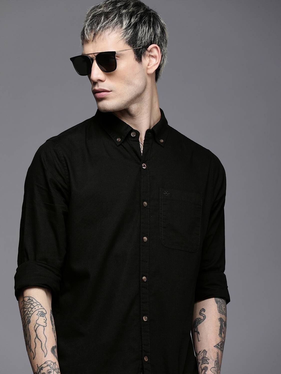 WROGN Men Solid Casual Black Shirt - Image 1