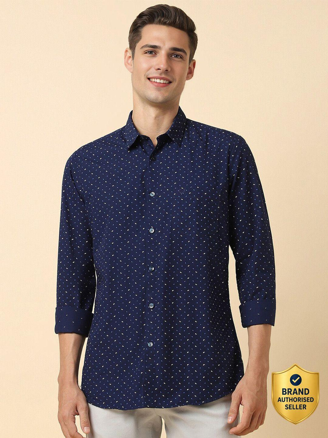 Image of Allen Solly Men Printed Casual Blue Shirt