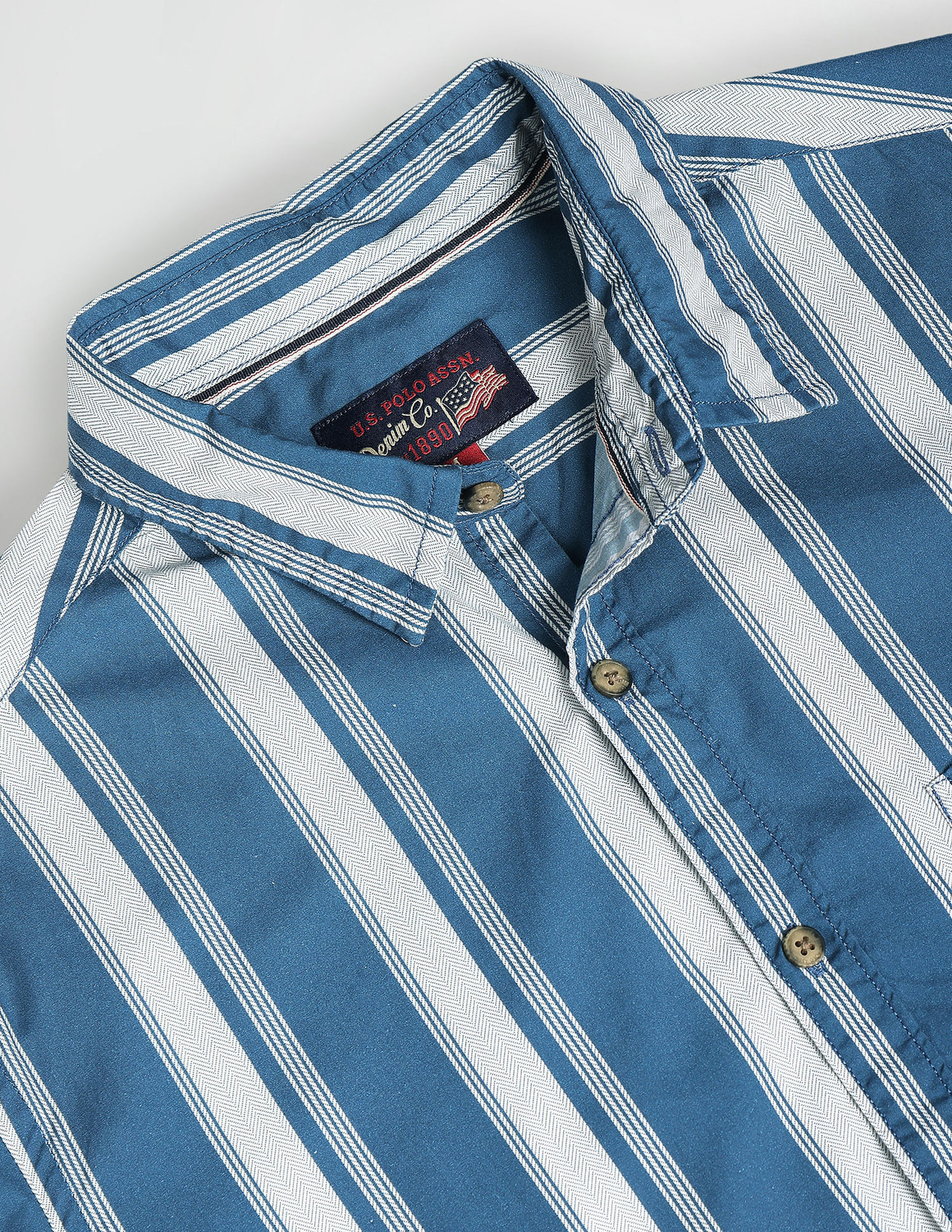 Image of U.S. Polo Assn. Denim Co. Men Striped Casual Blue Shirt