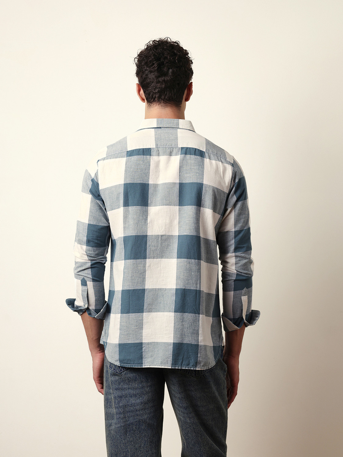 Image of THE BEAR HOUSE Men Checkered Casual Blue Shirt