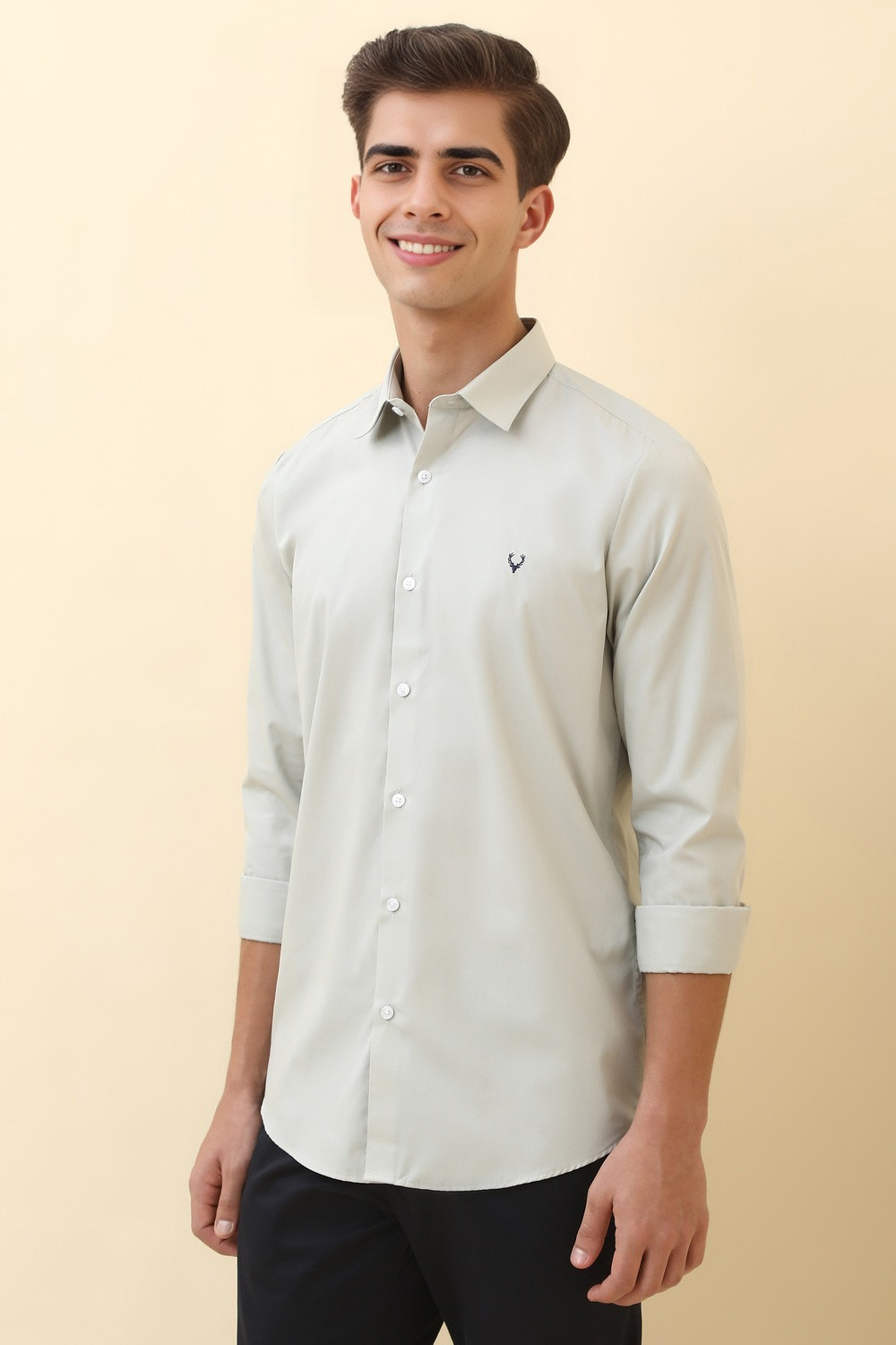 Image of Allen Solly Men Solid Casual Grey Shirt