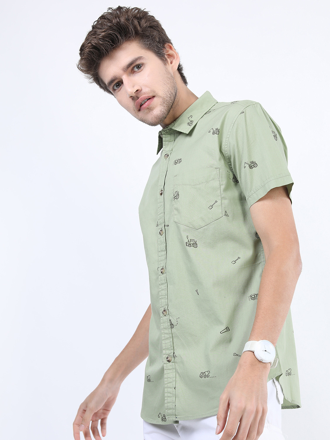 Image of KETCH Men Printed Casual Green Shirt