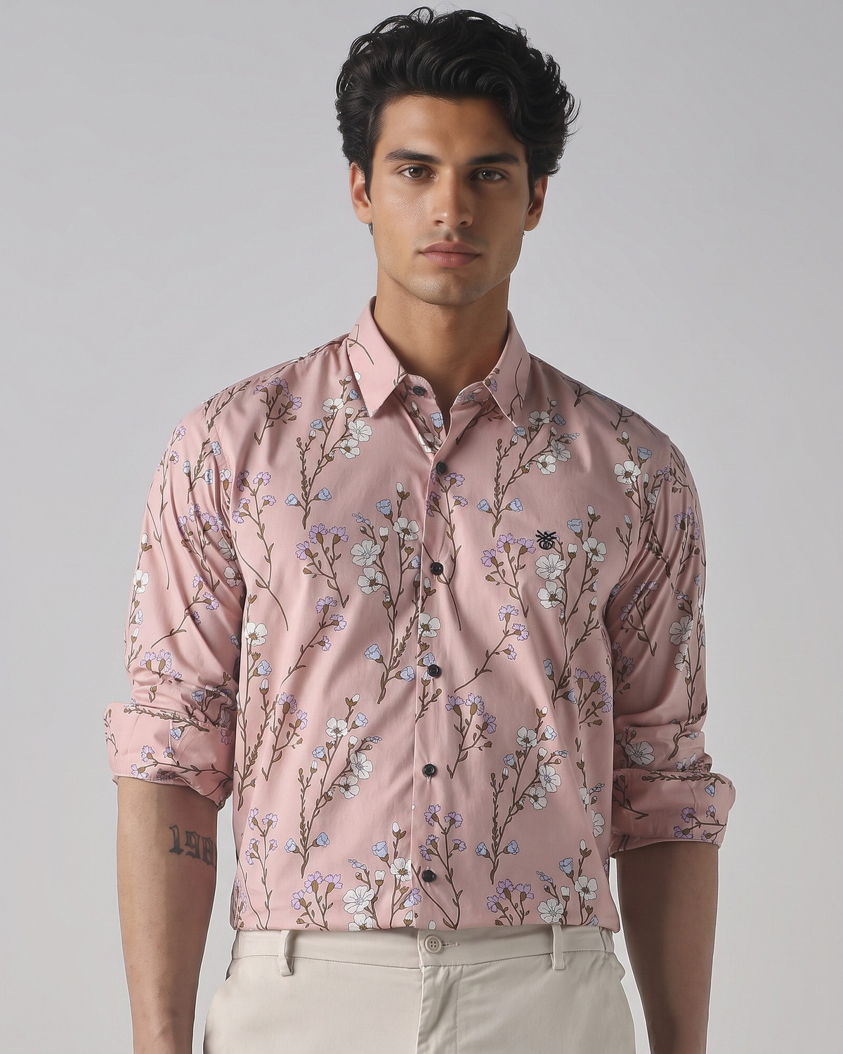 Image of MUFTI Men Slim Fit Printed Spread Collar Casual Shirt