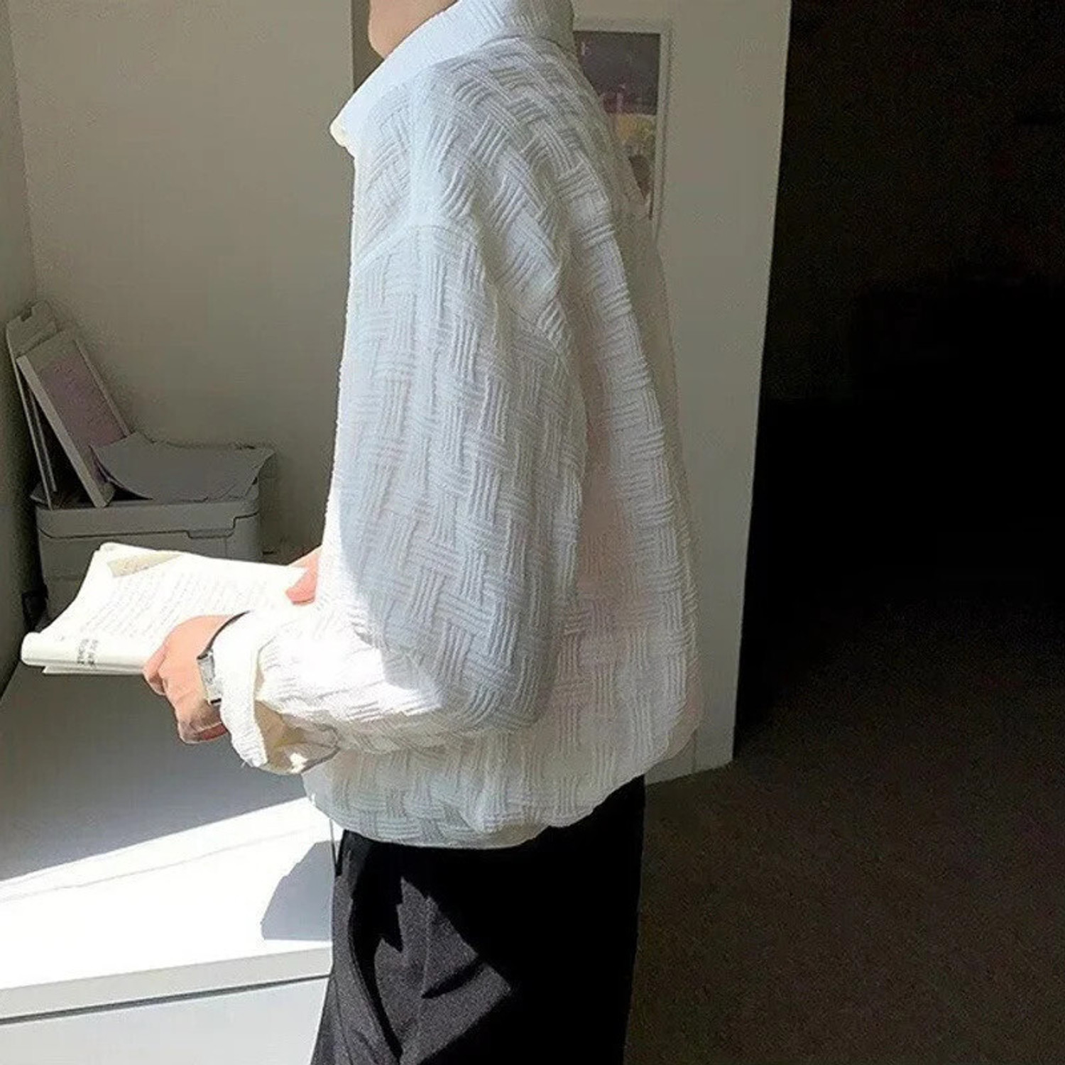 Image of Leriya Fashion Men Self Design Casual White Shirt