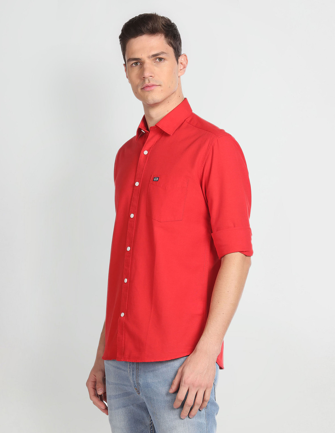 Image of Arrow Sport Men Solid Casual Red Shirt