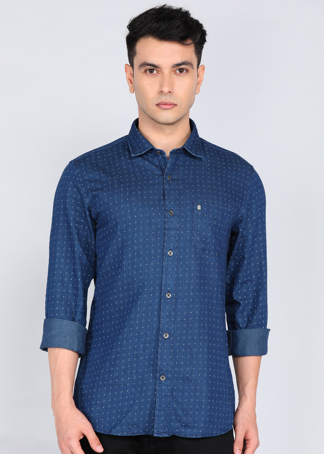 Image of PETER ENGLAND Men Printed Formal Blue Shirt