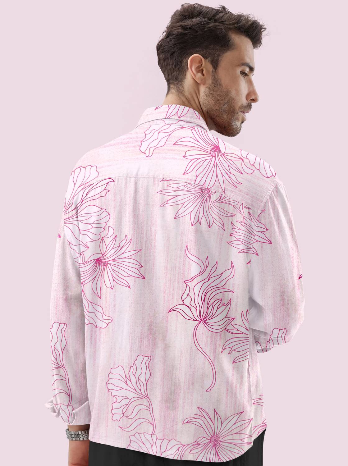 vdlooks Men Floral Pink Shirt - Image 3