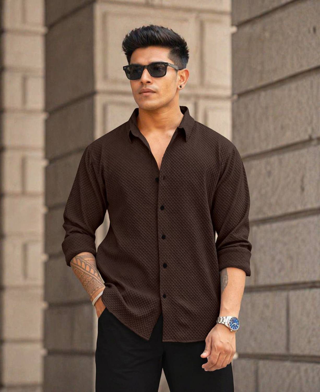 AANKLAR Men Brown Casual Shirt - Image 1