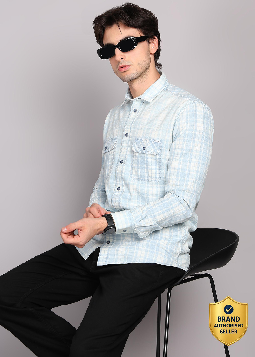 Image of KILLER Men Checkered Casual Blue Shirt