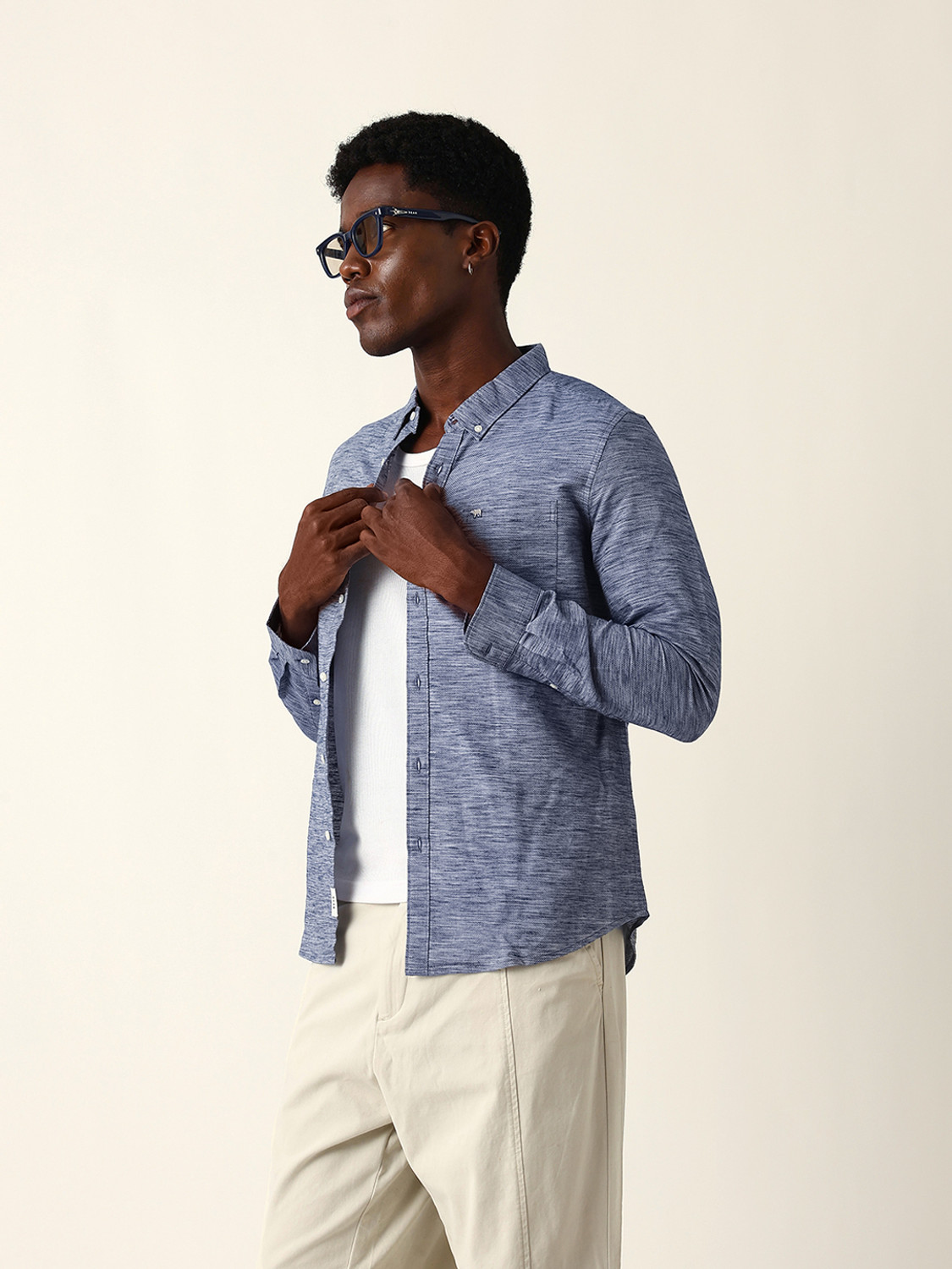 Image of THE BEAR HOUSE Men Printed Casual Blue Shirt