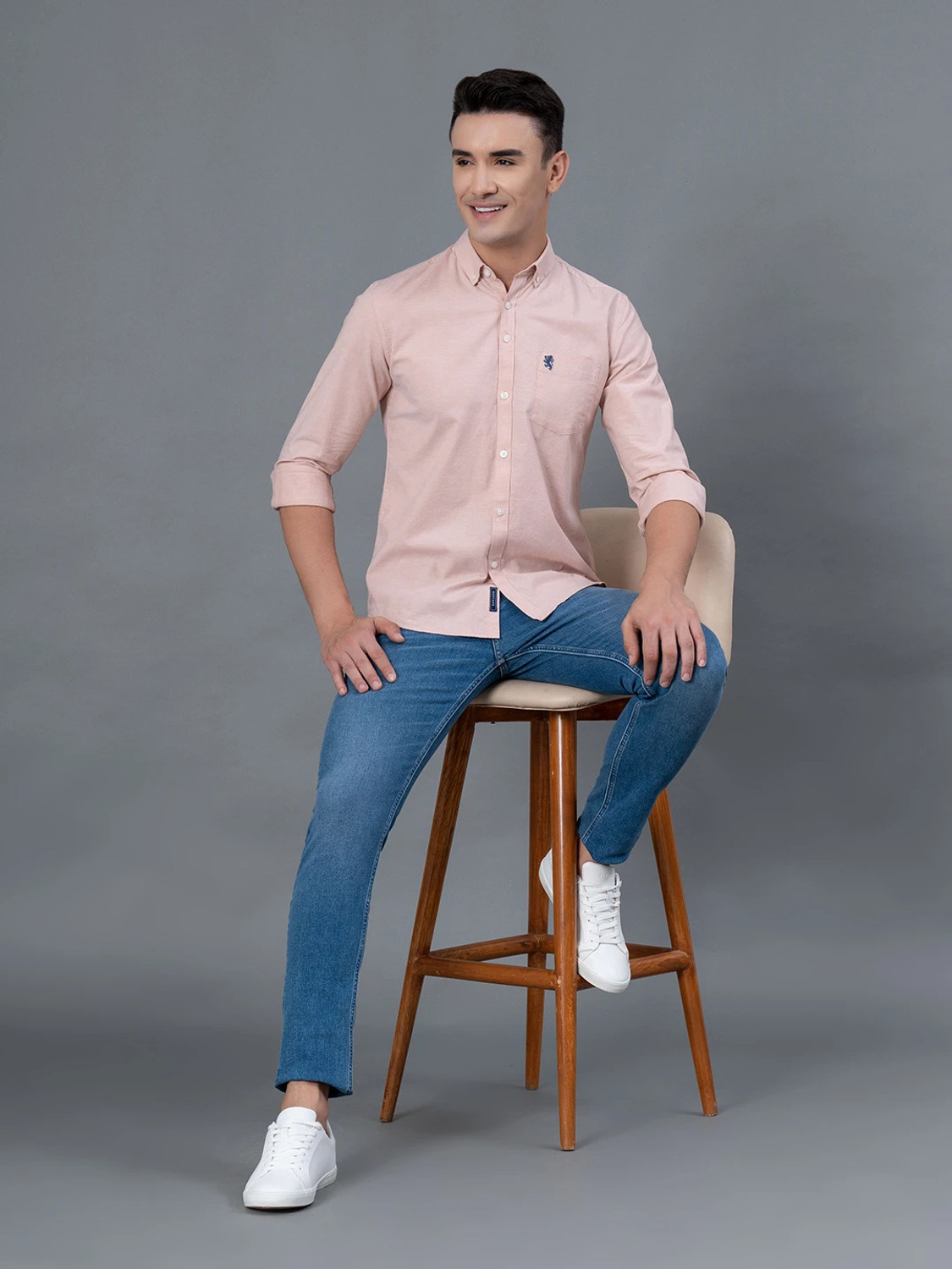 Image of RED TAPE Men Solid Casual Pink Shirt