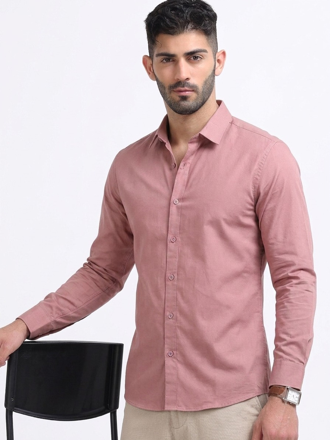 Image of VASTRAWEAR Men Solid Casual Pink Shirt