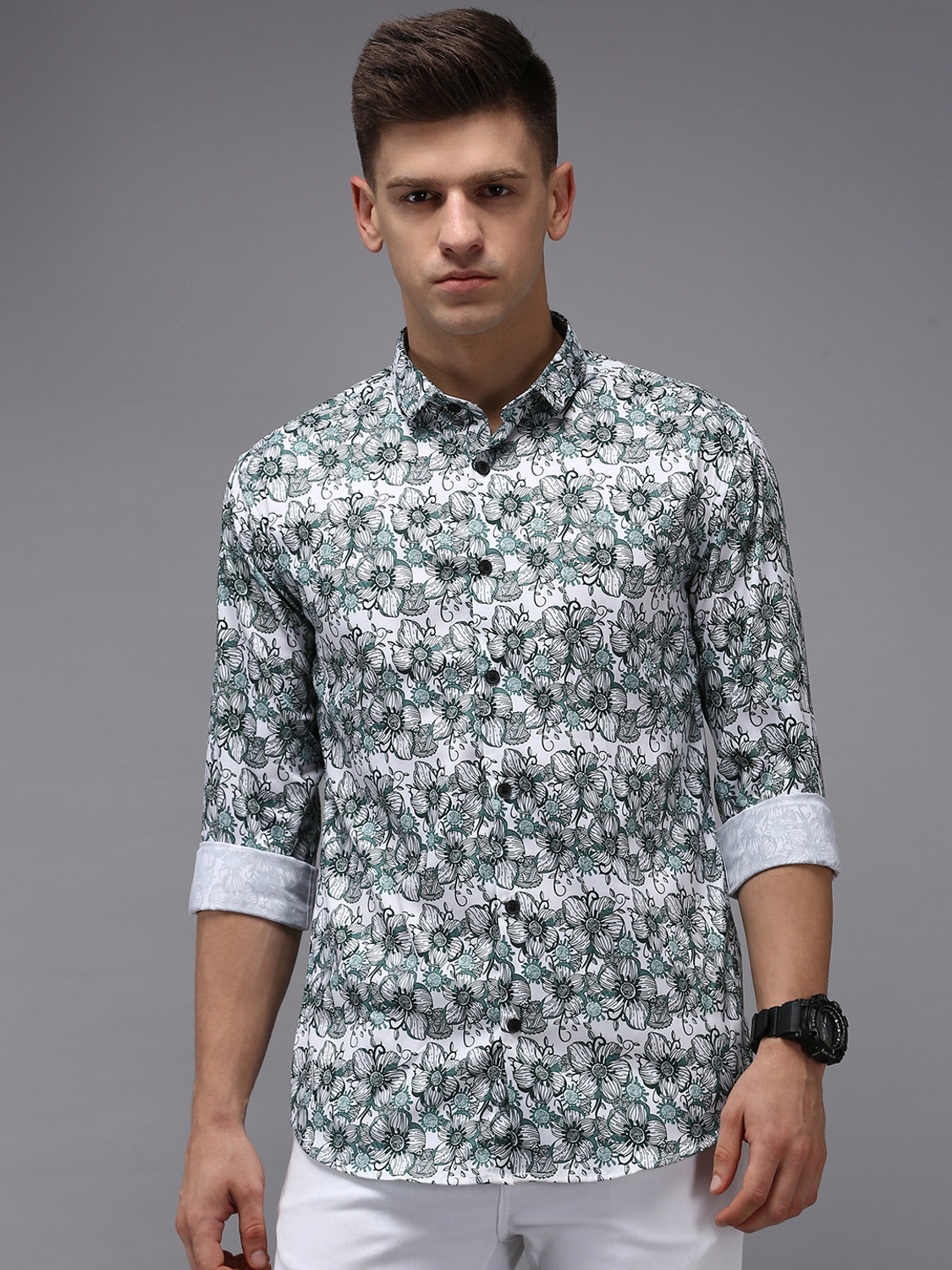 Image of SHOWOFFFF Men Printed Casual White Shirt