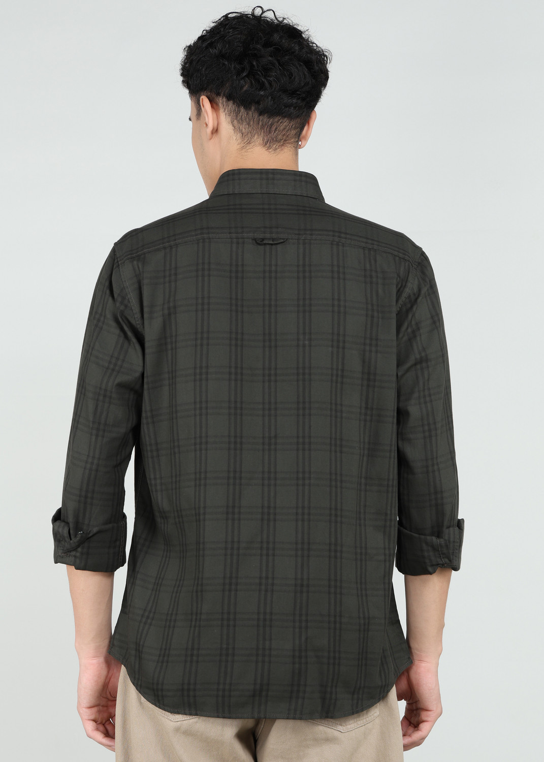 Image of INDIAN TERRAIN Men Checkered Casual Green Shirt