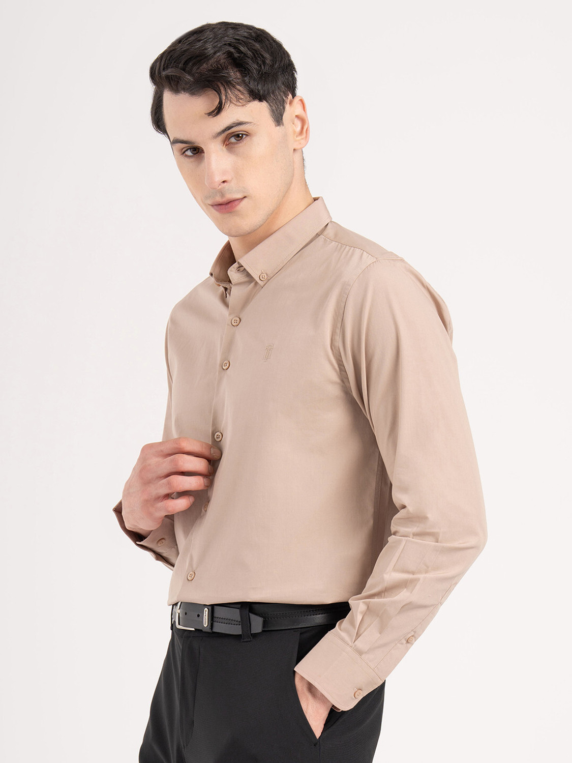Image of RED TAPE Men Solid Casual Beige Shirt