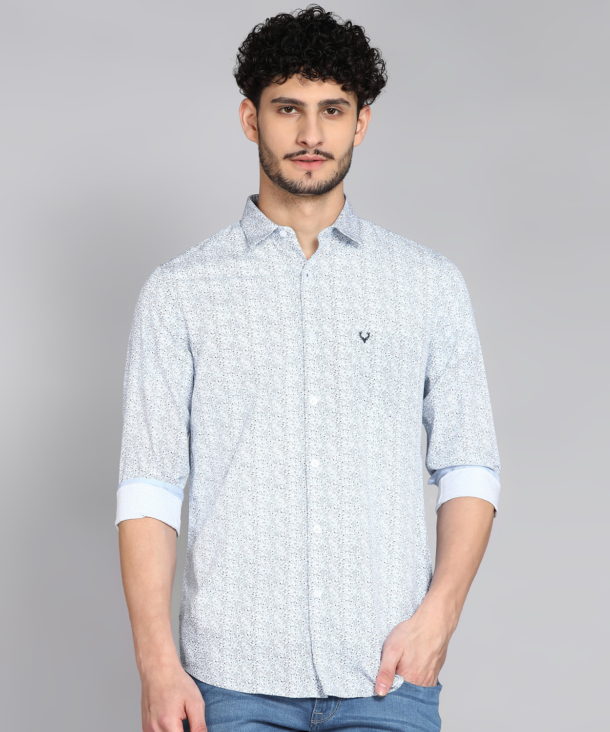 Image of Allen Solly Men Printed Formal Light Blue Shirt