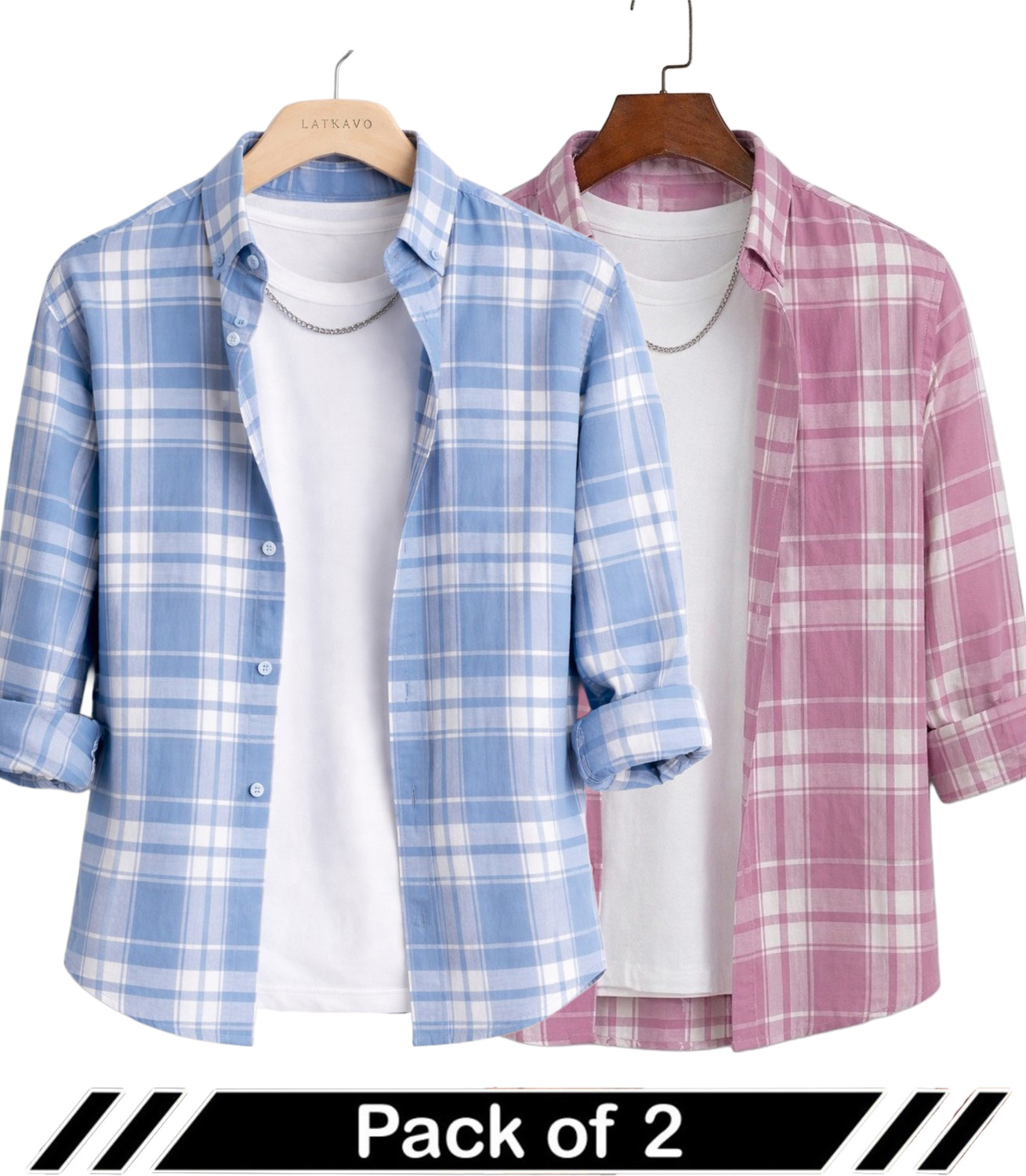 Image of Shimak International Men Checkered Casual Blue, Pink Shirt